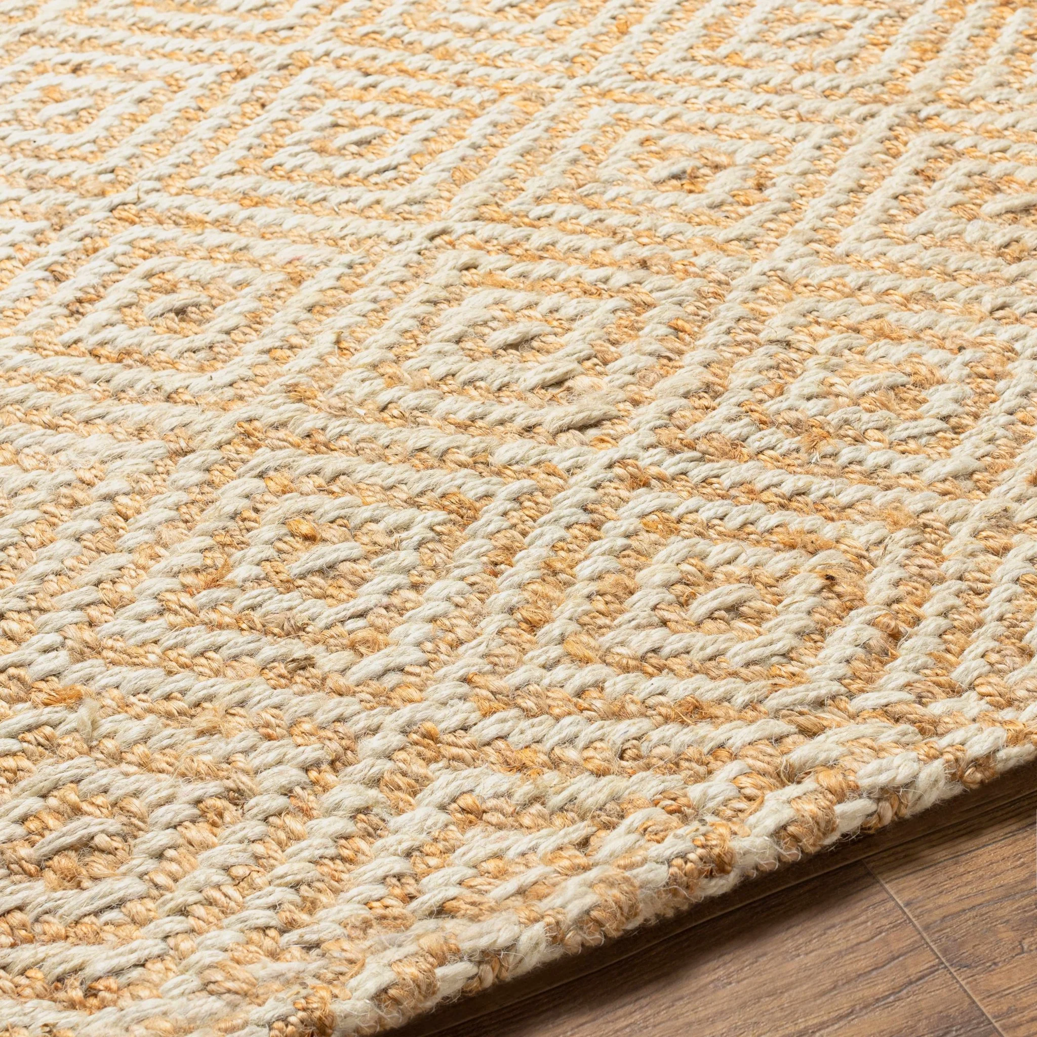 Hand Woven Modern Geometrical Ivory and Natural Brown Jute Multi size Area Rug - Image 5