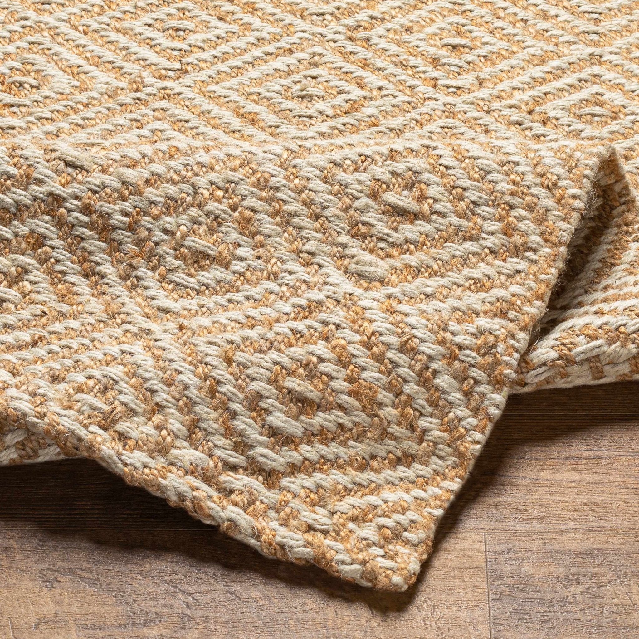 Hand Woven Modern Geometrical Ivory and Natural Brown Jute Multi size Area Rug - Image 6