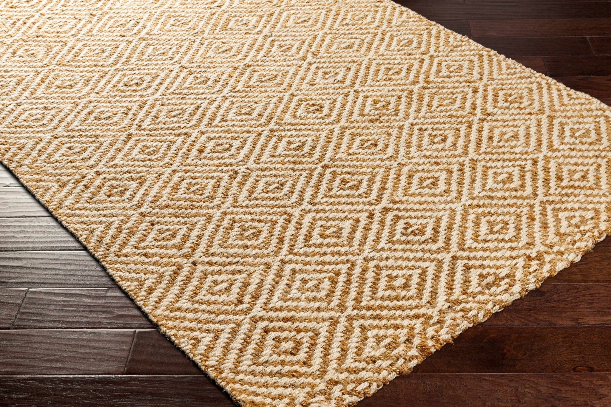 Hand Woven Modern Geometrical Ivory and Natural Brown Jute Multi size Area Rug - Image 7