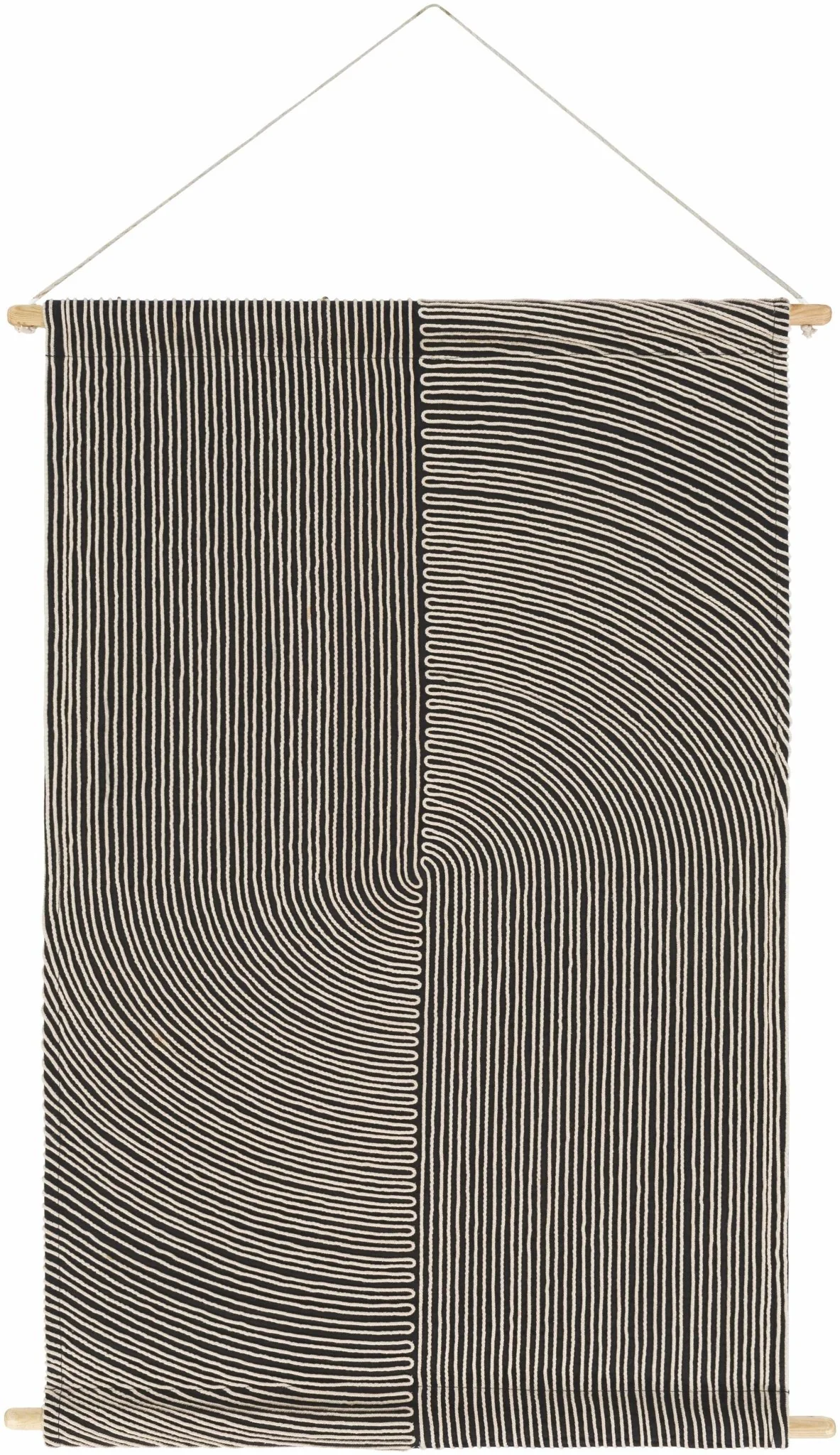 Hand Woven Modern Stripes Design Black and Ivory Wall Hanging - Image 3