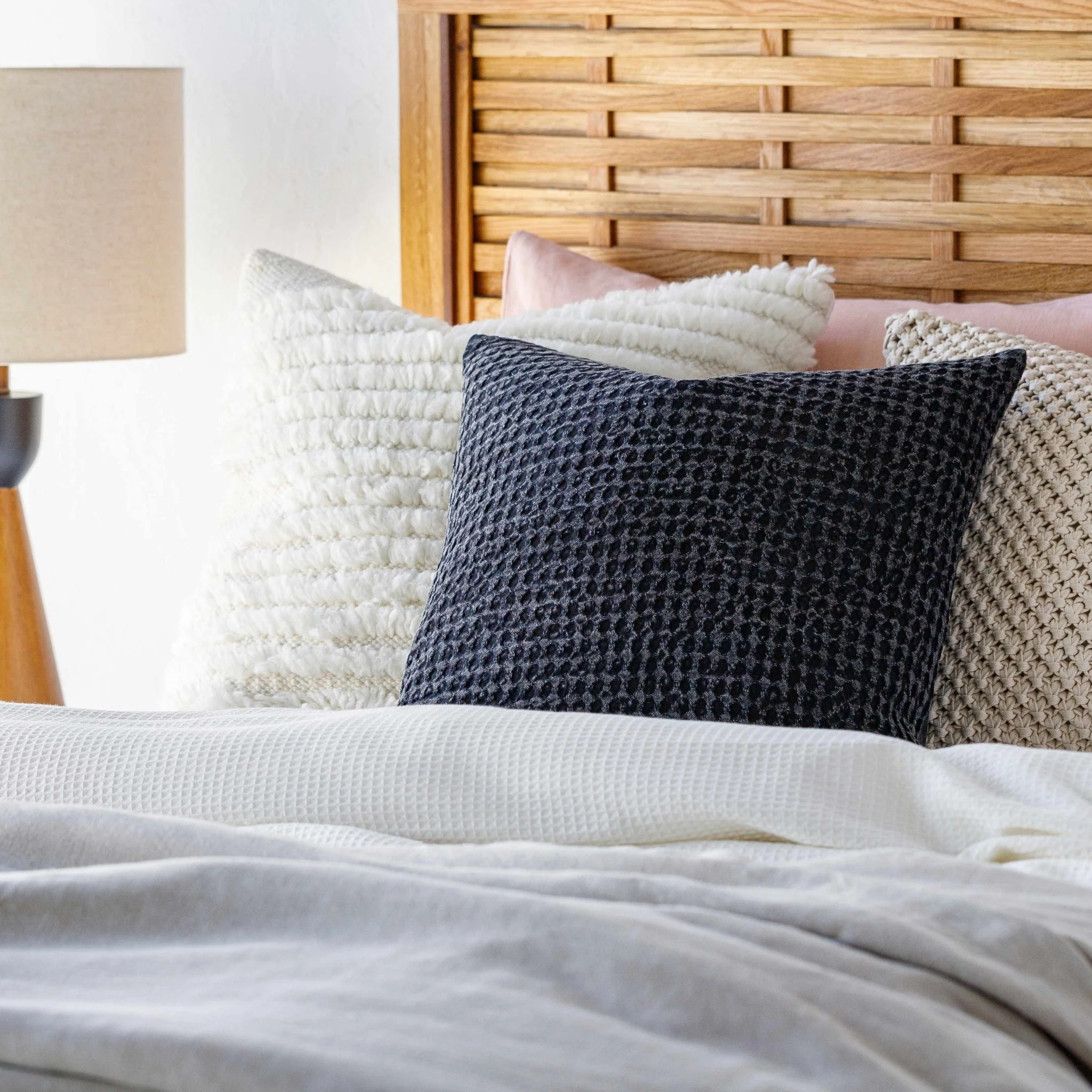 Hand Woven Modern Textured Charcoal Cotton Square Throw Pillow - Image 6