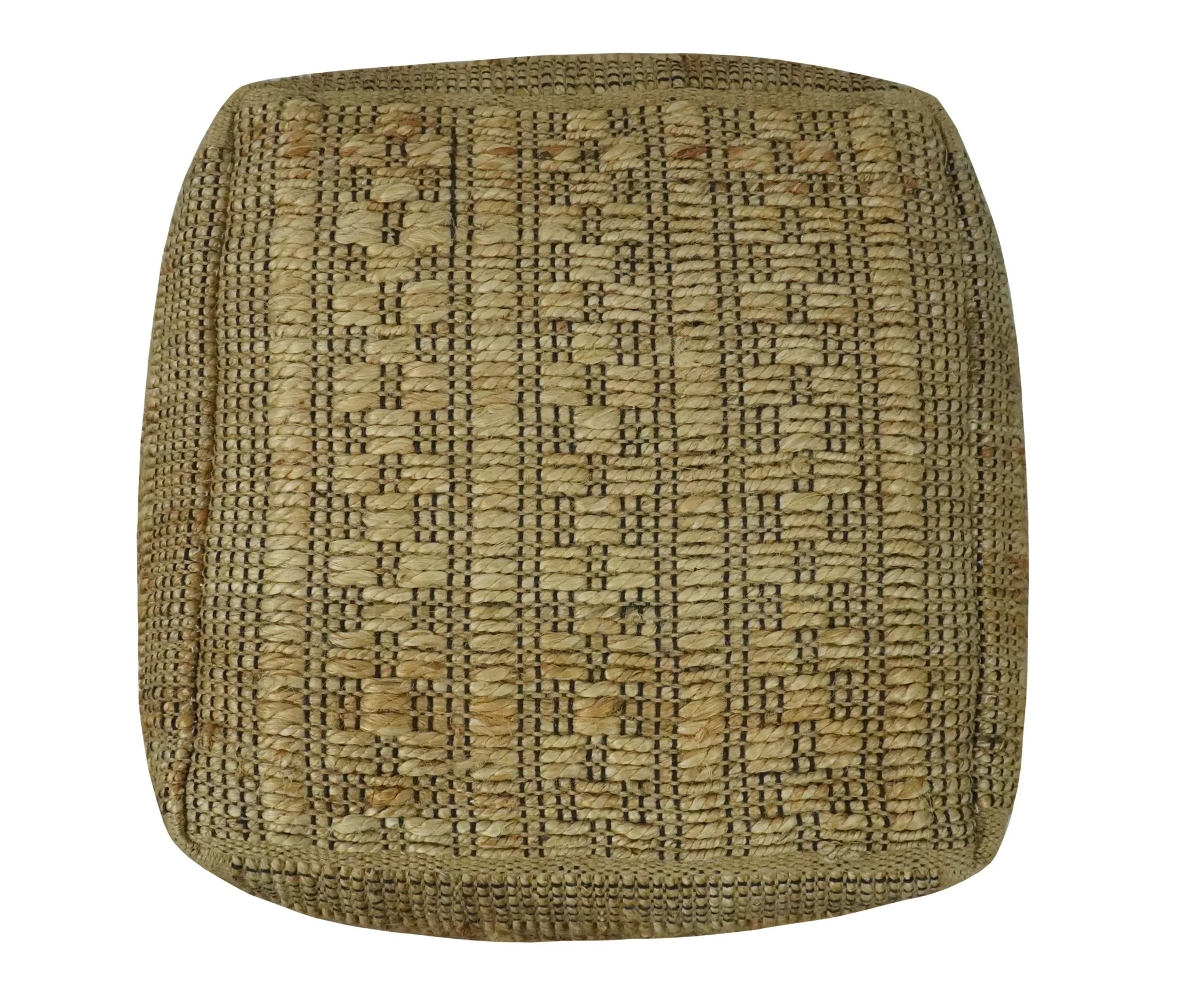 Geometrical Hand Woven Natural Brown and Black Textured jute Pouf - Image 4