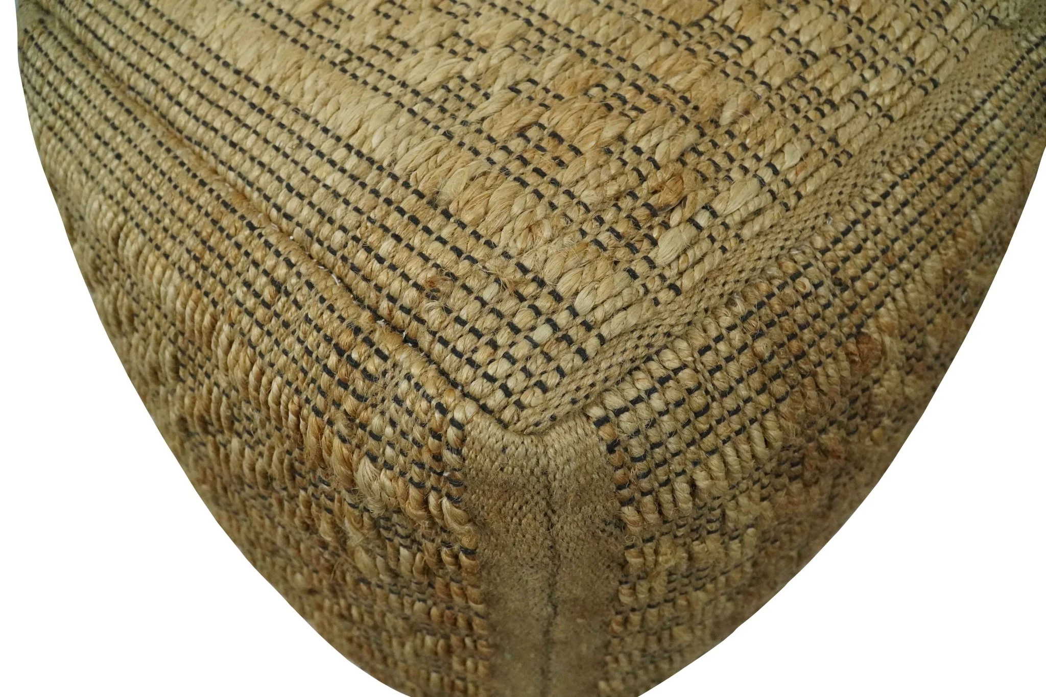 Geometrical Hand Woven Natural Brown and Black Textured jute Pouf - Image 6