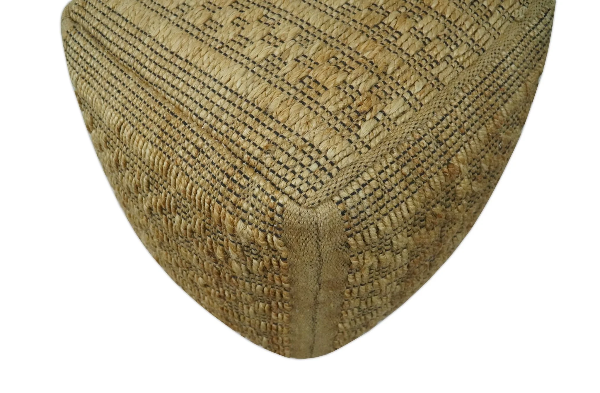Geometrical Hand Woven Natural Brown and Black Textured jute Pouf - Image 7