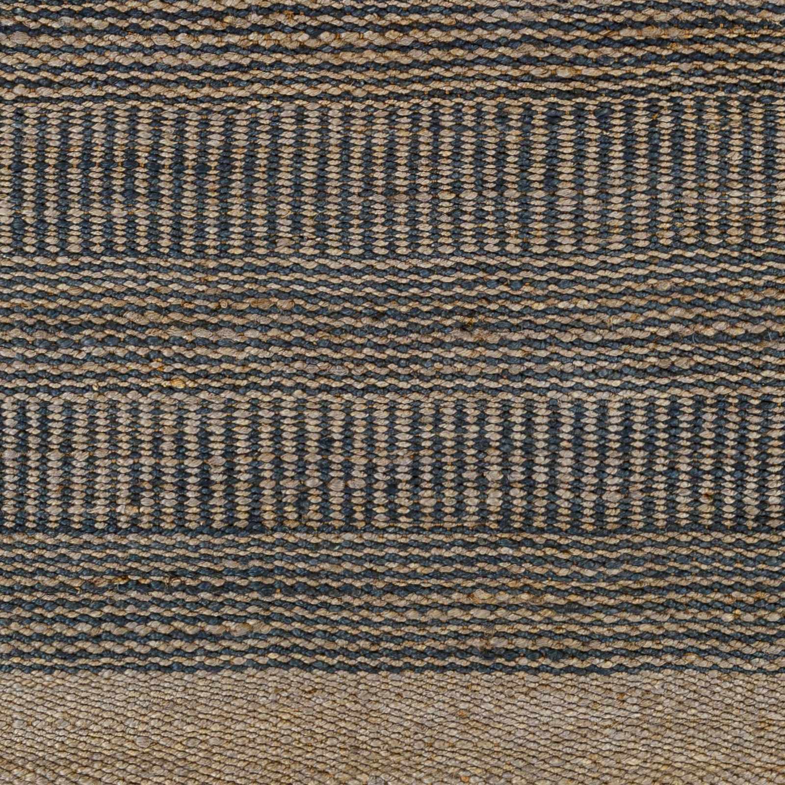 Hand Woven Natural Brown and Navy Blue Modern Stripes Design Jute Area Rug - Image 3