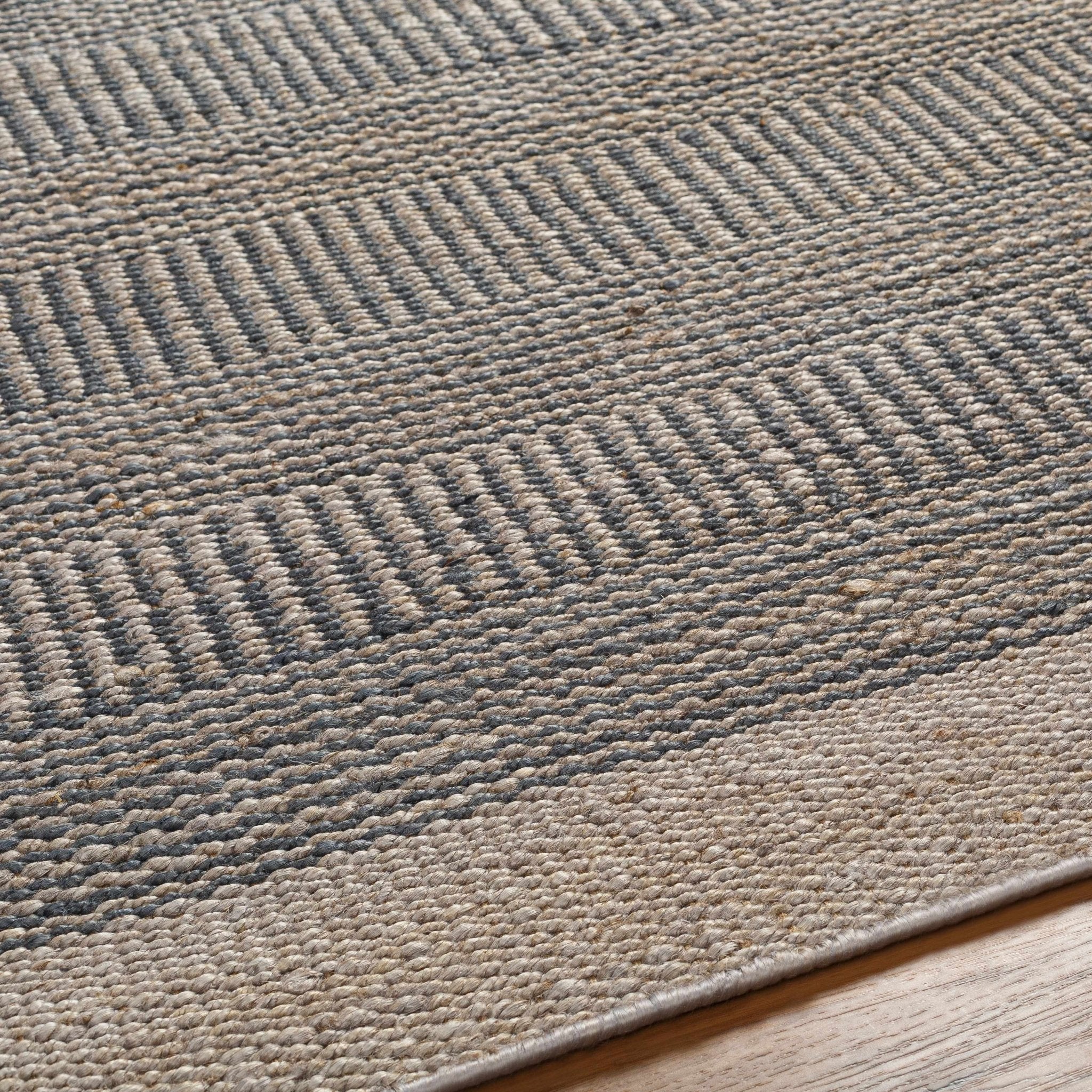 Hand Woven Natural Brown and Navy Blue Modern Stripes Design Jute Area Rug - Image 4