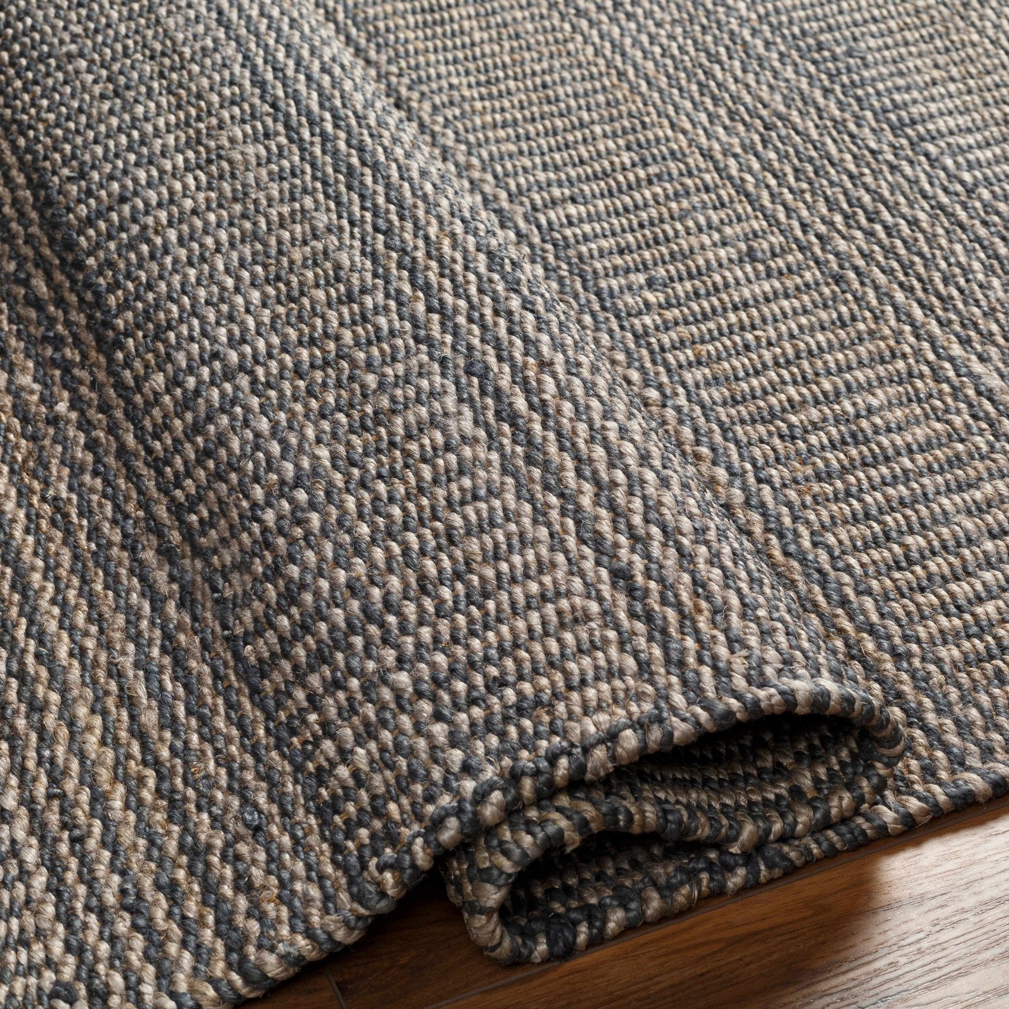 Hand Woven Natural Brown and Navy Blue Modern Stripes Design Jute Area Rug - Image 5