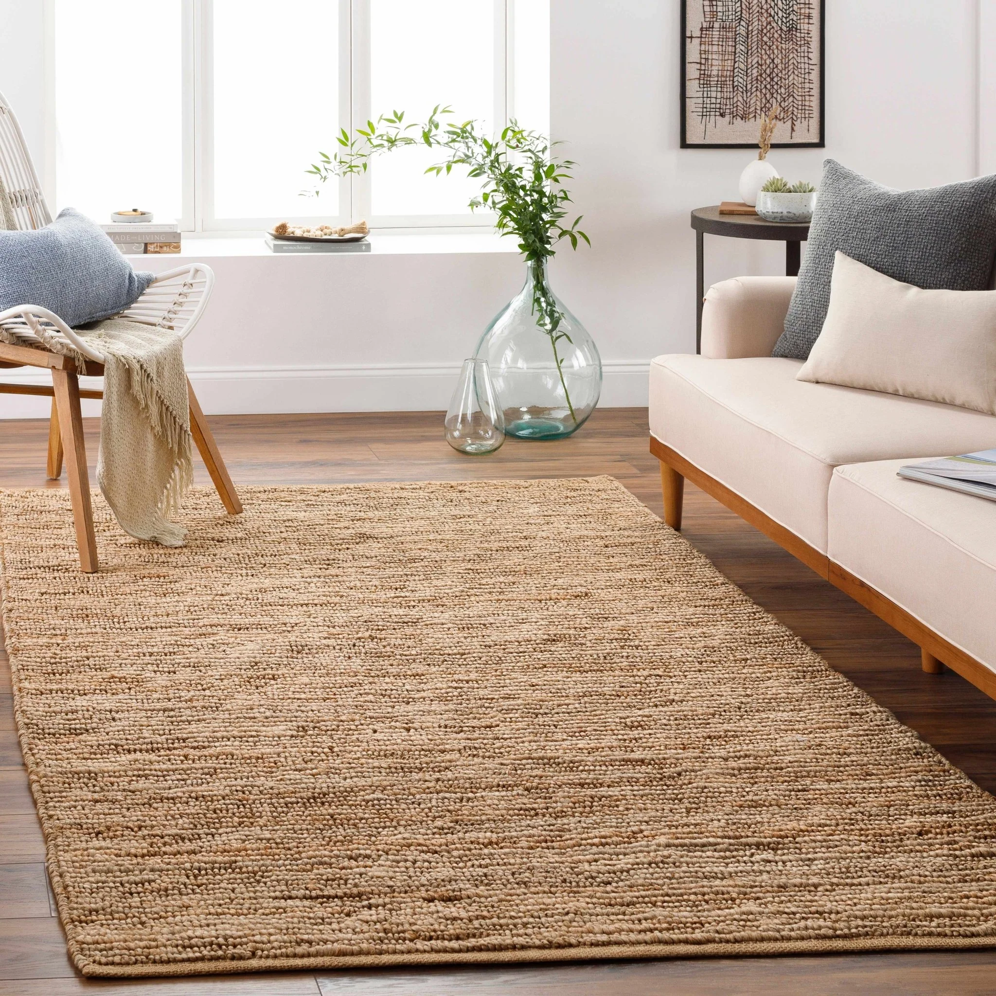 Hand woven Natural Brown Stripes Texture Chunky Jute Multi size Area Rug - Image 18