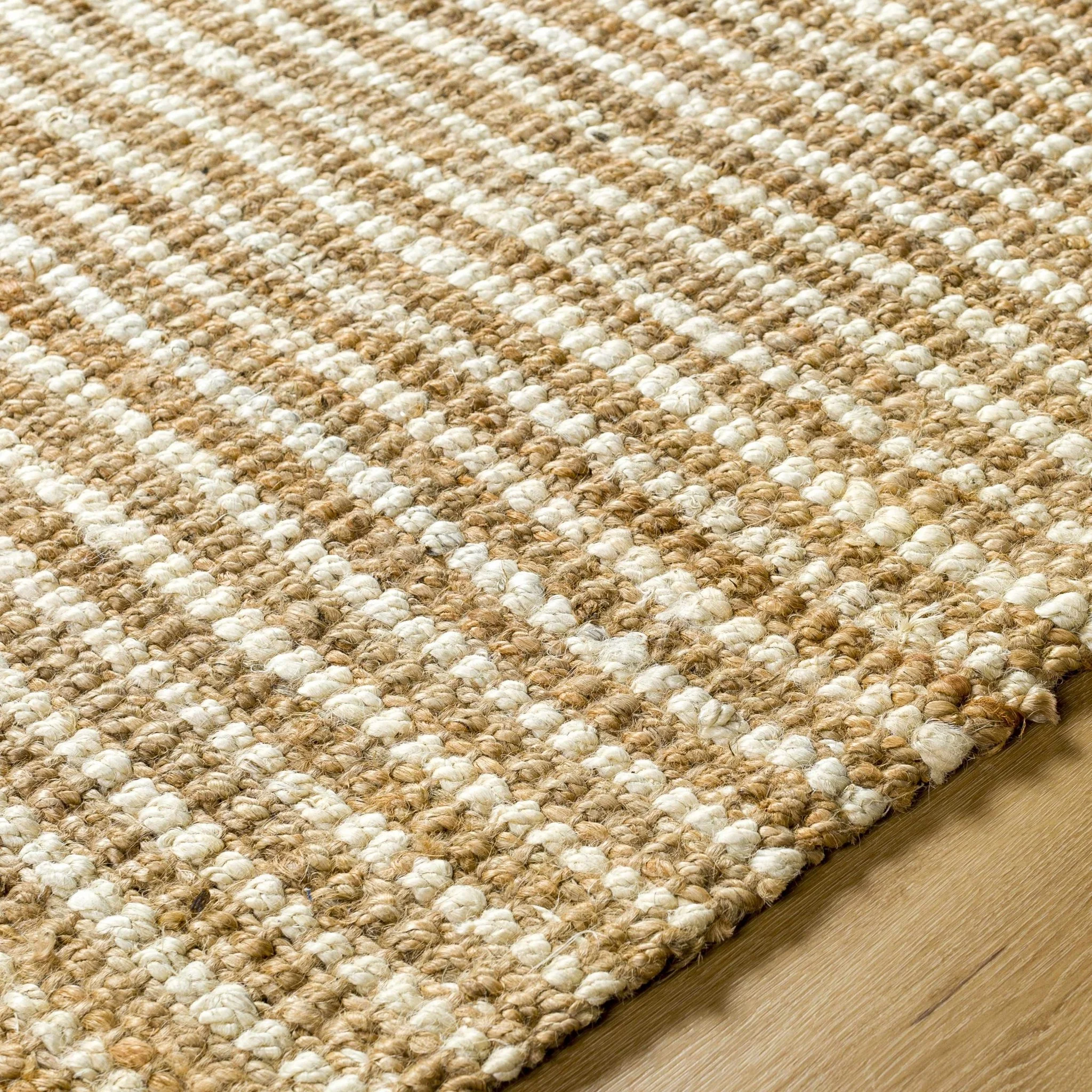 Hand Woven Natural Fiber Linen Texture Ivory and Brown Multi Size Jute Rug - Image 2