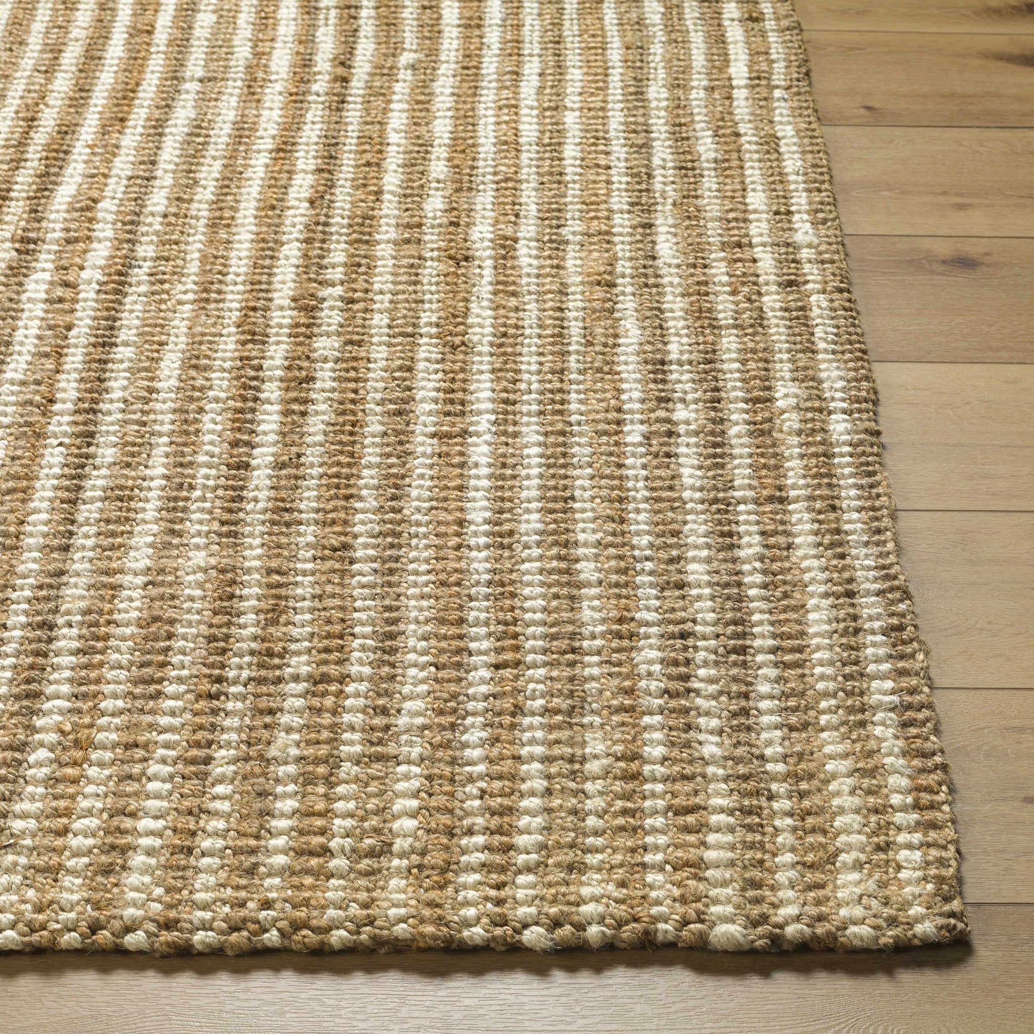 Hand Woven Natural Fiber Linen Texture Ivory and Brown Multi Size Jute Rug - Image 4