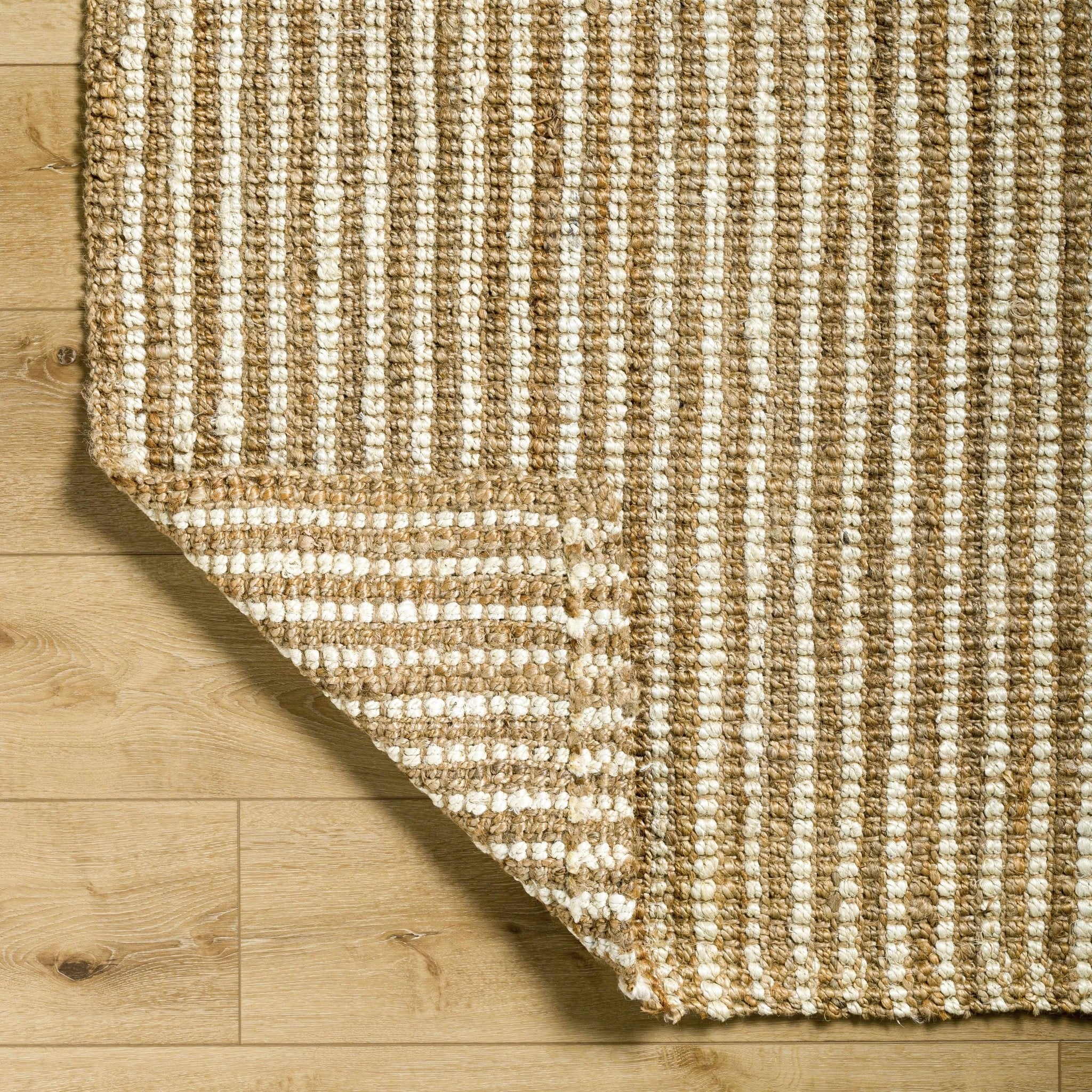 Hand Woven Natural Fiber Linen Texture Ivory and Brown Multi Size Jute Rug - Image 5