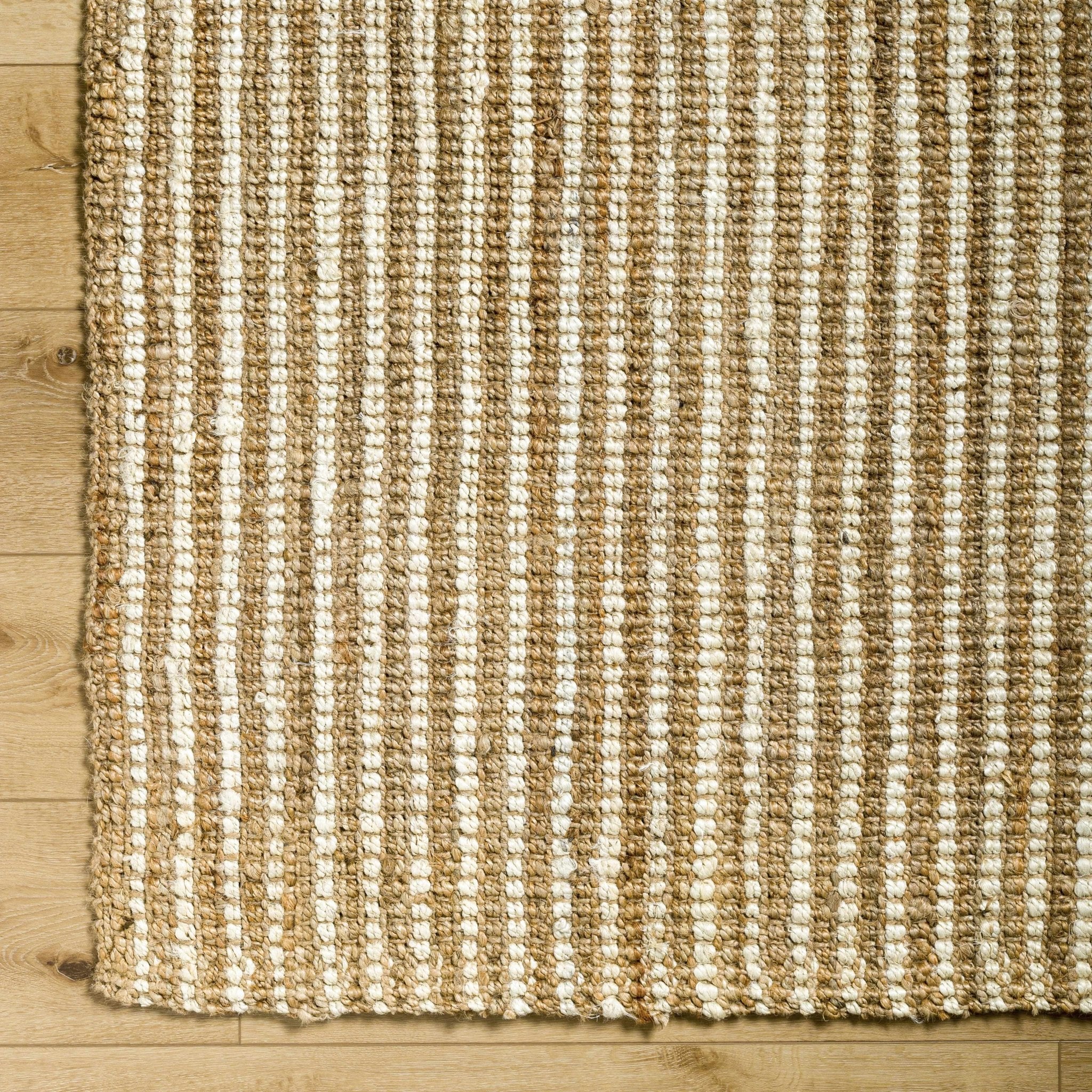 Hand Woven Natural Fiber Linen Texture Ivory and Brown Multi Size Jute Rug - Image 6