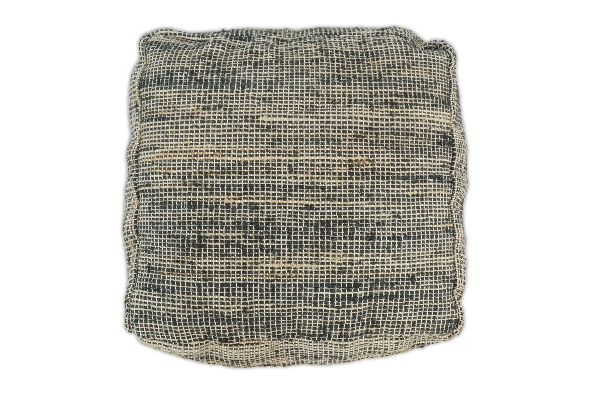 Hand Woven Boho Natural Large Black and Brown Jute Pouf | TRD123P - Image 3