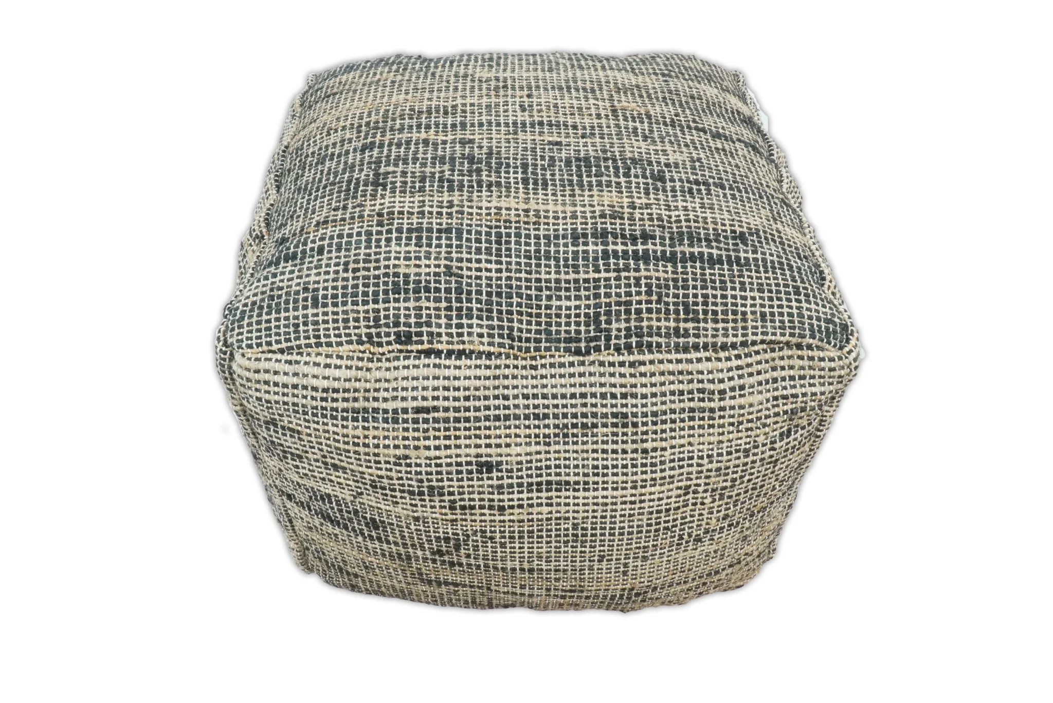 Hand Woven Boho Natural Large Black and Brown Jute Pouf | TRD123P - Image 4