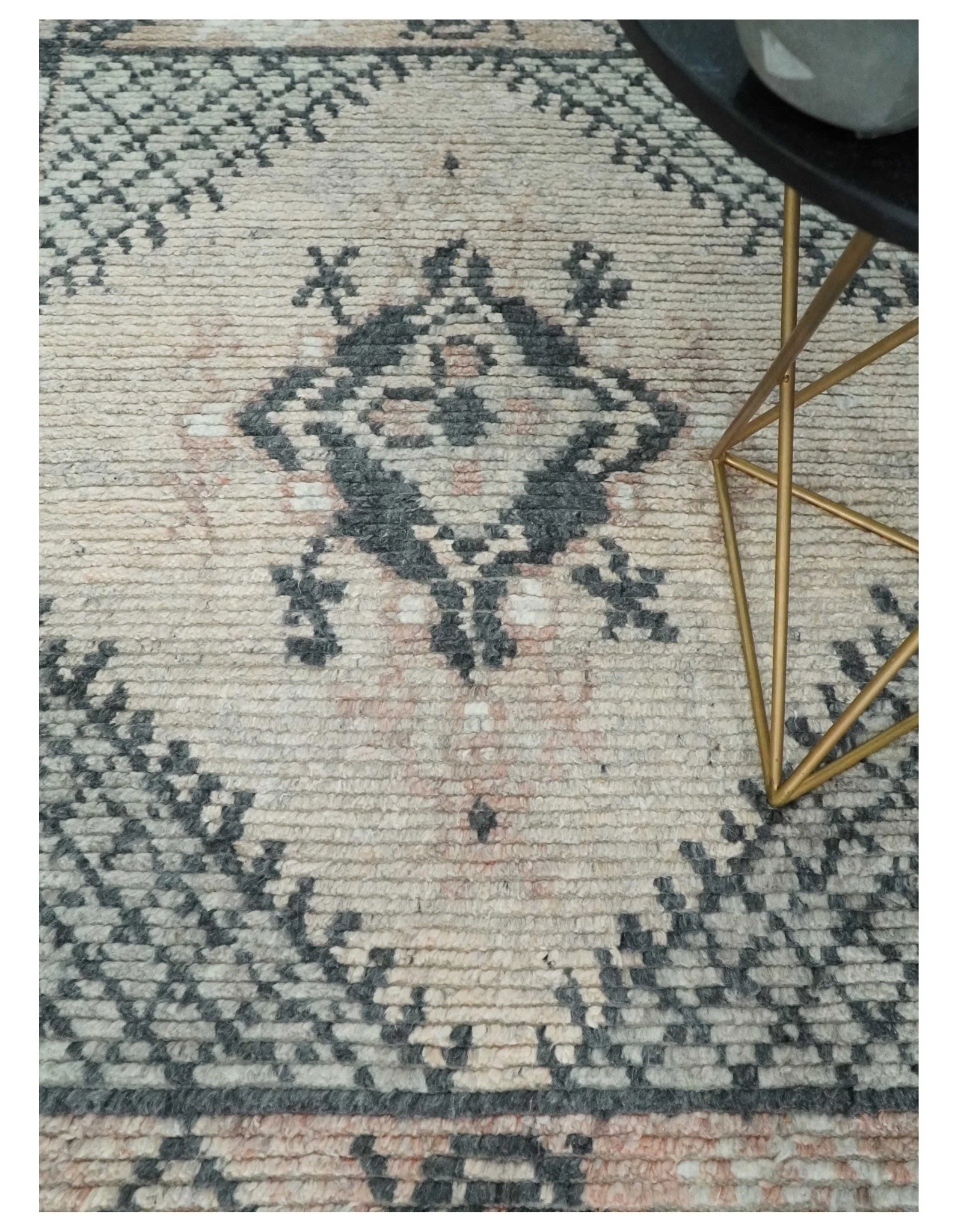 Hand Woven Peach, Beige and Charcoal Rug Made with Blended Wool Multi Size Rug - Image 2