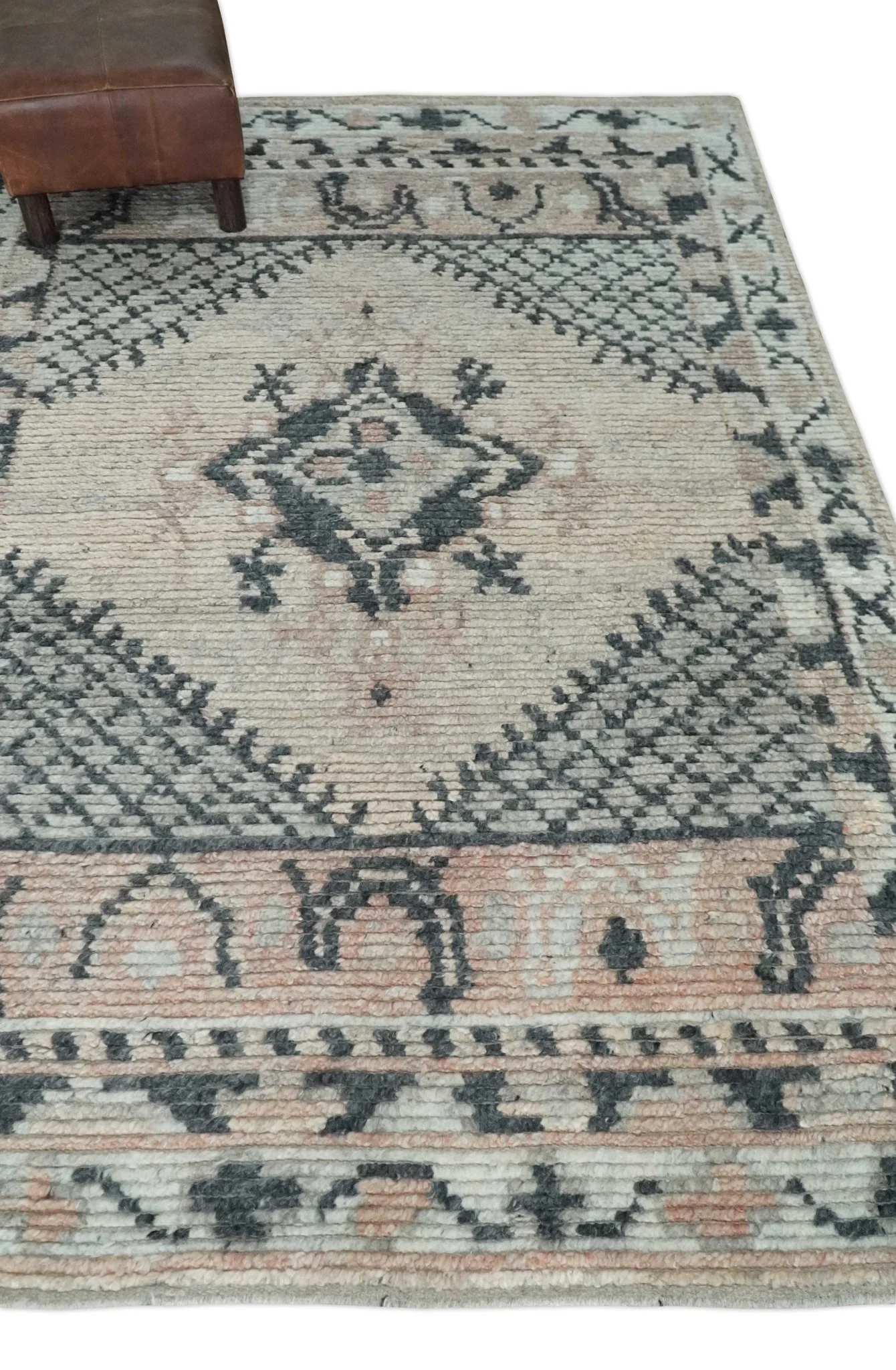 Hand Woven Peach, Beige and Charcoal Rug Made with Blended Wool Multi Size Rug - Image 3