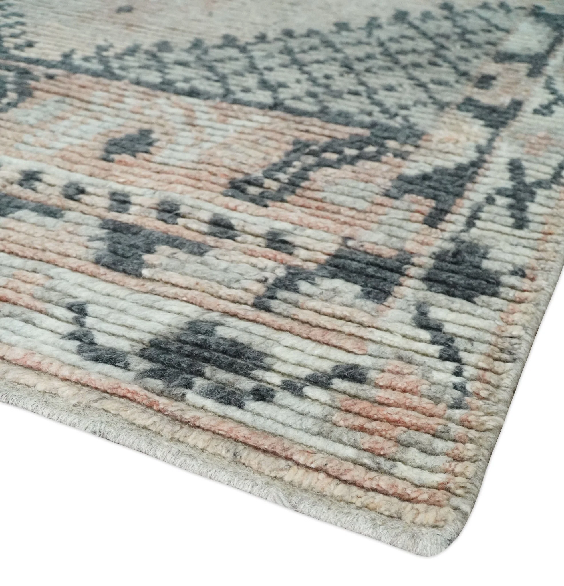 Hand Woven Peach, Beige and Charcoal Rug Made with Blended Wool Multi Size Rug - Image 5