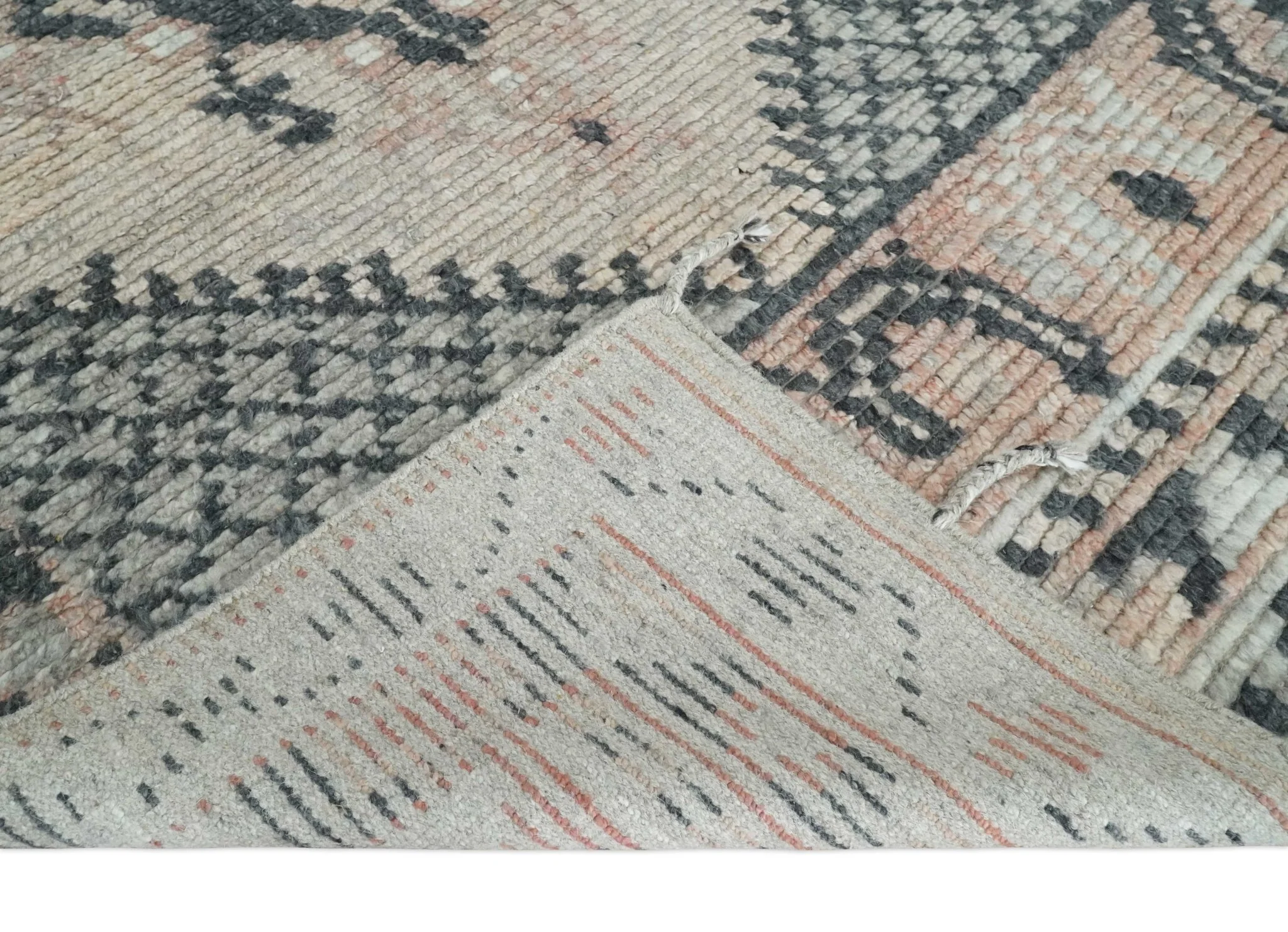Hand Woven Peach, Beige and Charcoal Rug Made with Blended Wool Multi Size Rug - Image 6