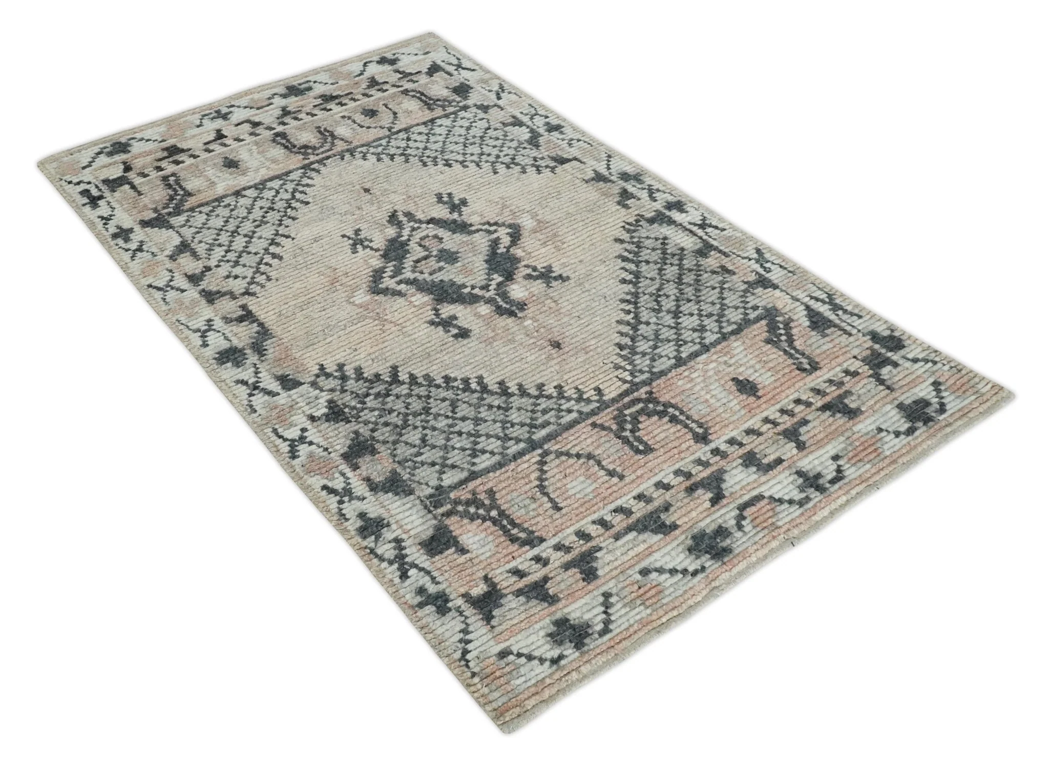 Hand Woven Peach, Beige and Charcoal Rug Made with Blended Wool Multi Size Rug - Image 8