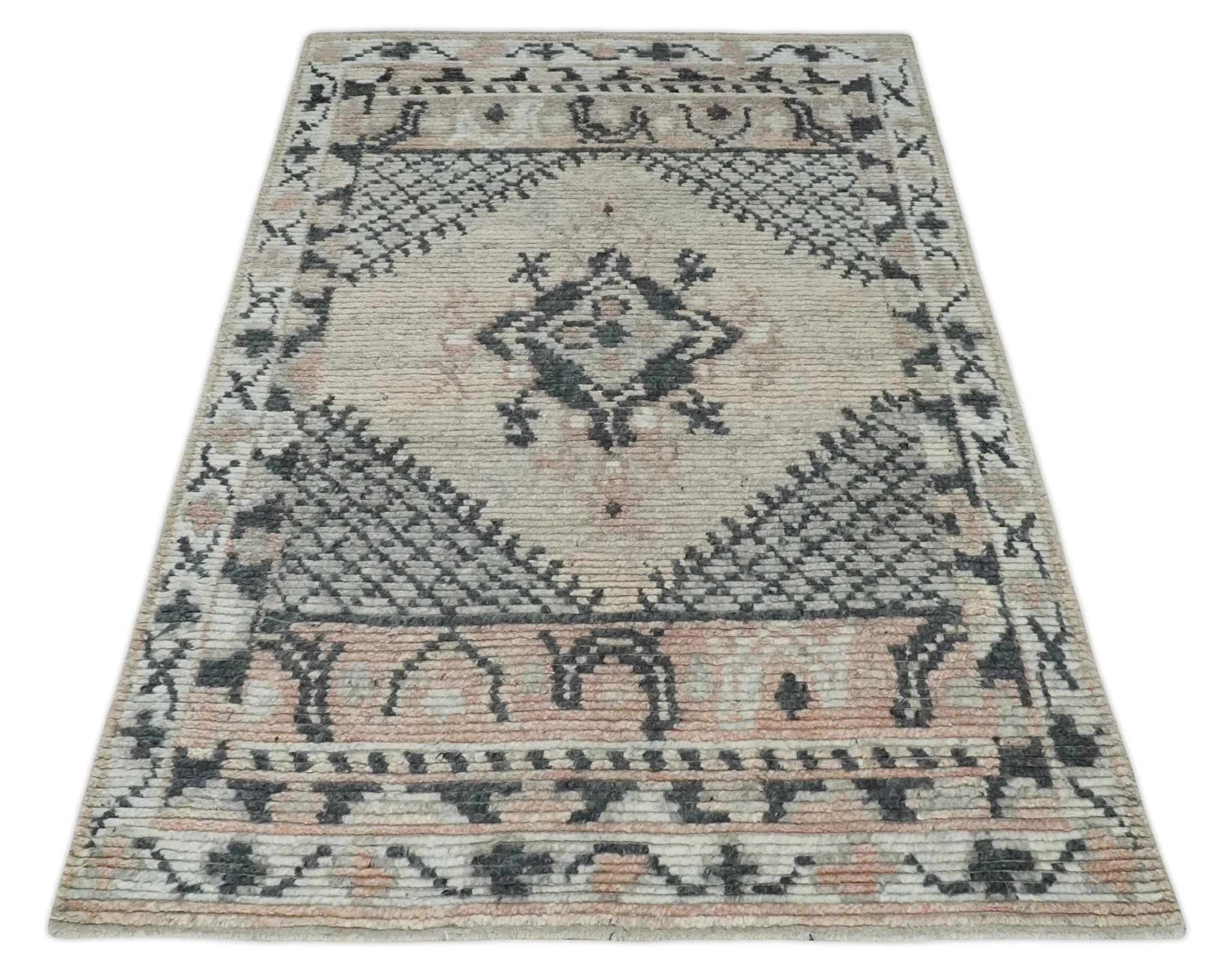 Hand Woven Peach, Beige and Charcoal Rug Made with Blended Wool Multi Size Rug - Image 9