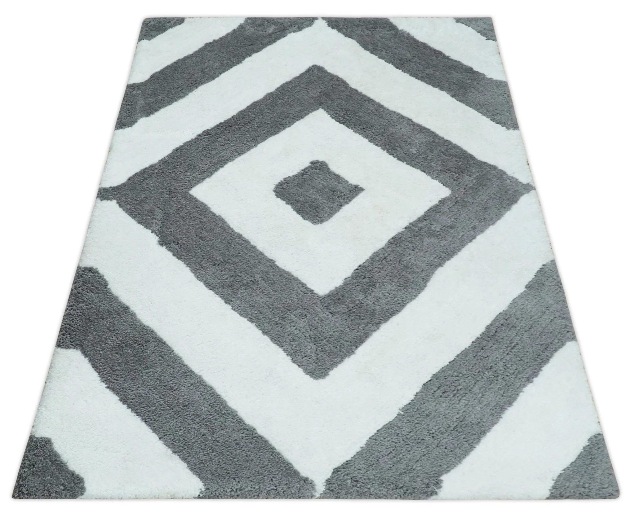 3x5, 4x6 and 5x7 Hand Woven Shag Ivory and Gray Geometrical Pattern Art Silk Soft Viscose Area Rug - Image 10