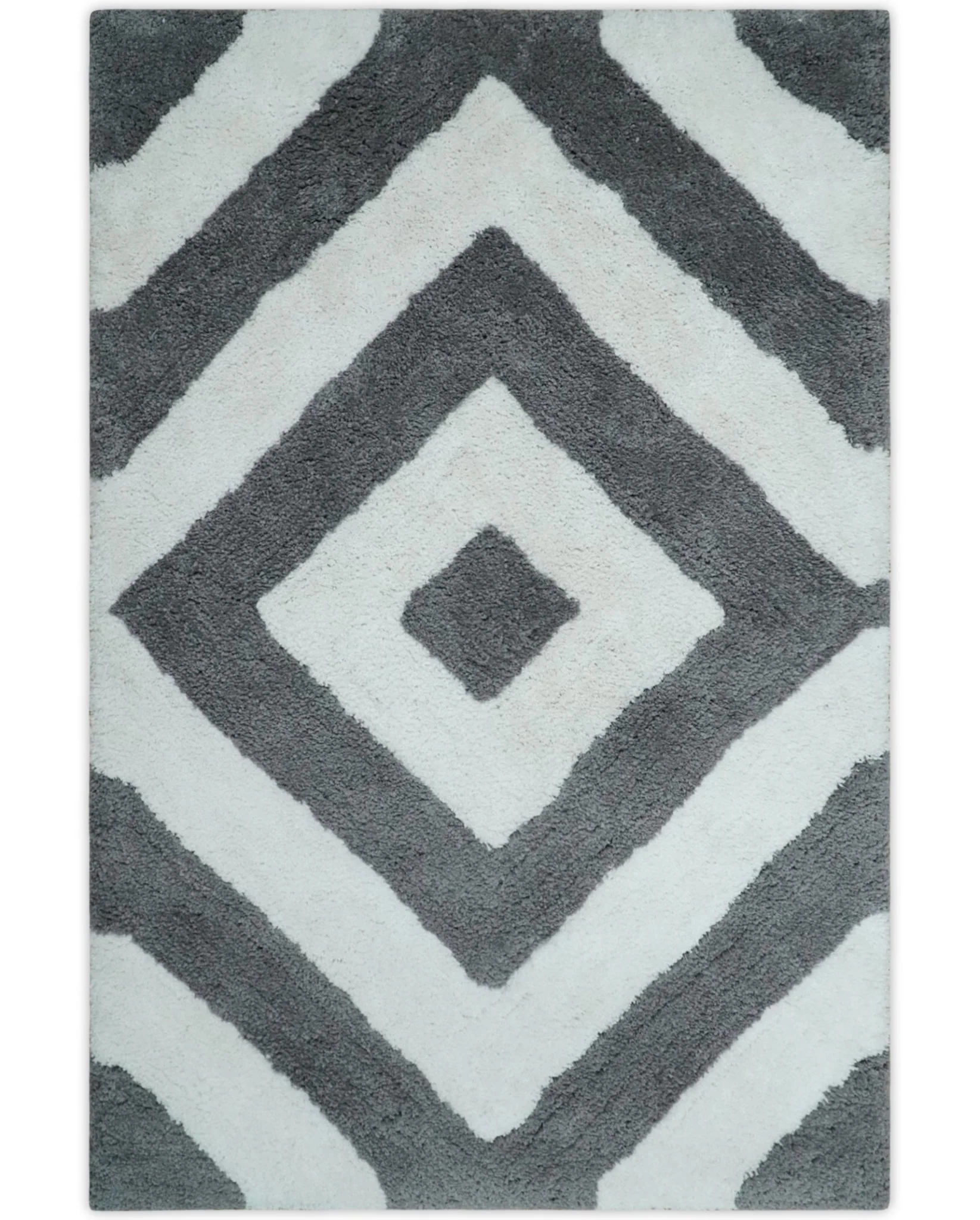 3x5, 4x6 and 5x7 Hand Woven Shag Ivory and Gray Geometrical Pattern Art Silk Soft Viscose Area Rug - Image 12