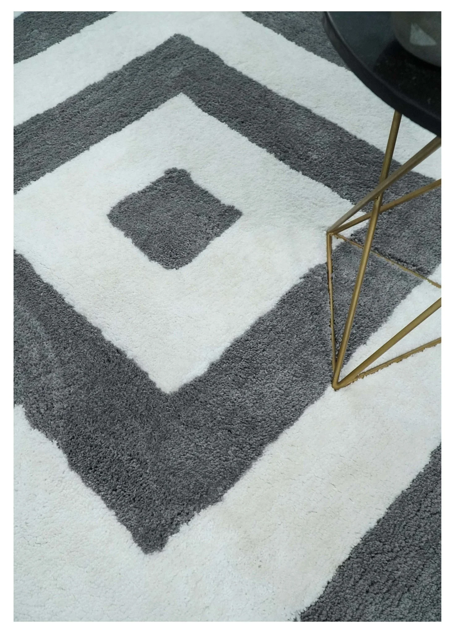3x5, 4x6 and 5x7 Hand Woven Shag Ivory and Gray Geometrical Pattern Art Silk Soft Viscose Area Rug - Image 2