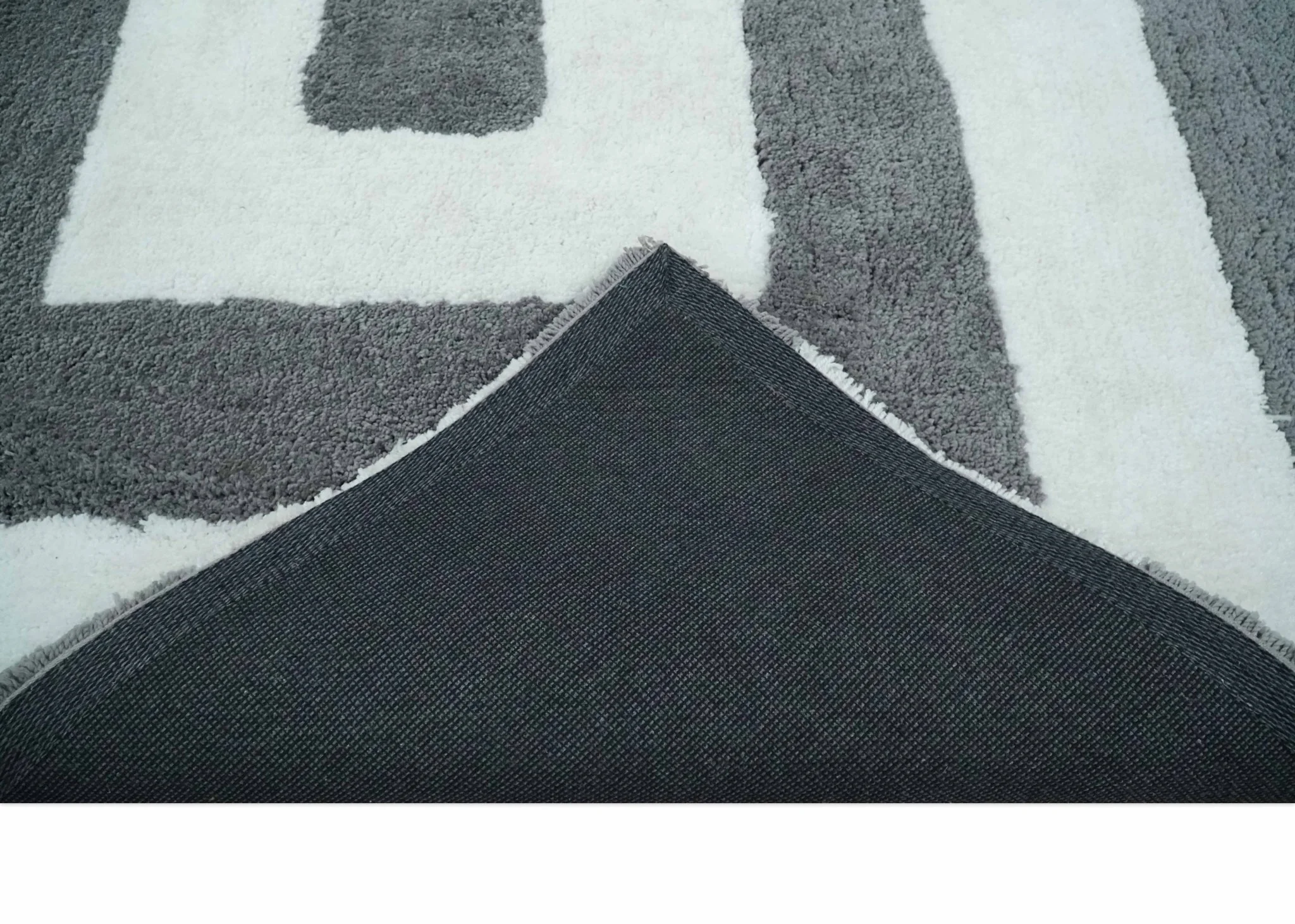 3x5, 4x6 and 5x7 Hand Woven Shag Ivory and Gray Geometrical Pattern Art Silk Soft Viscose Area Rug - Image 7