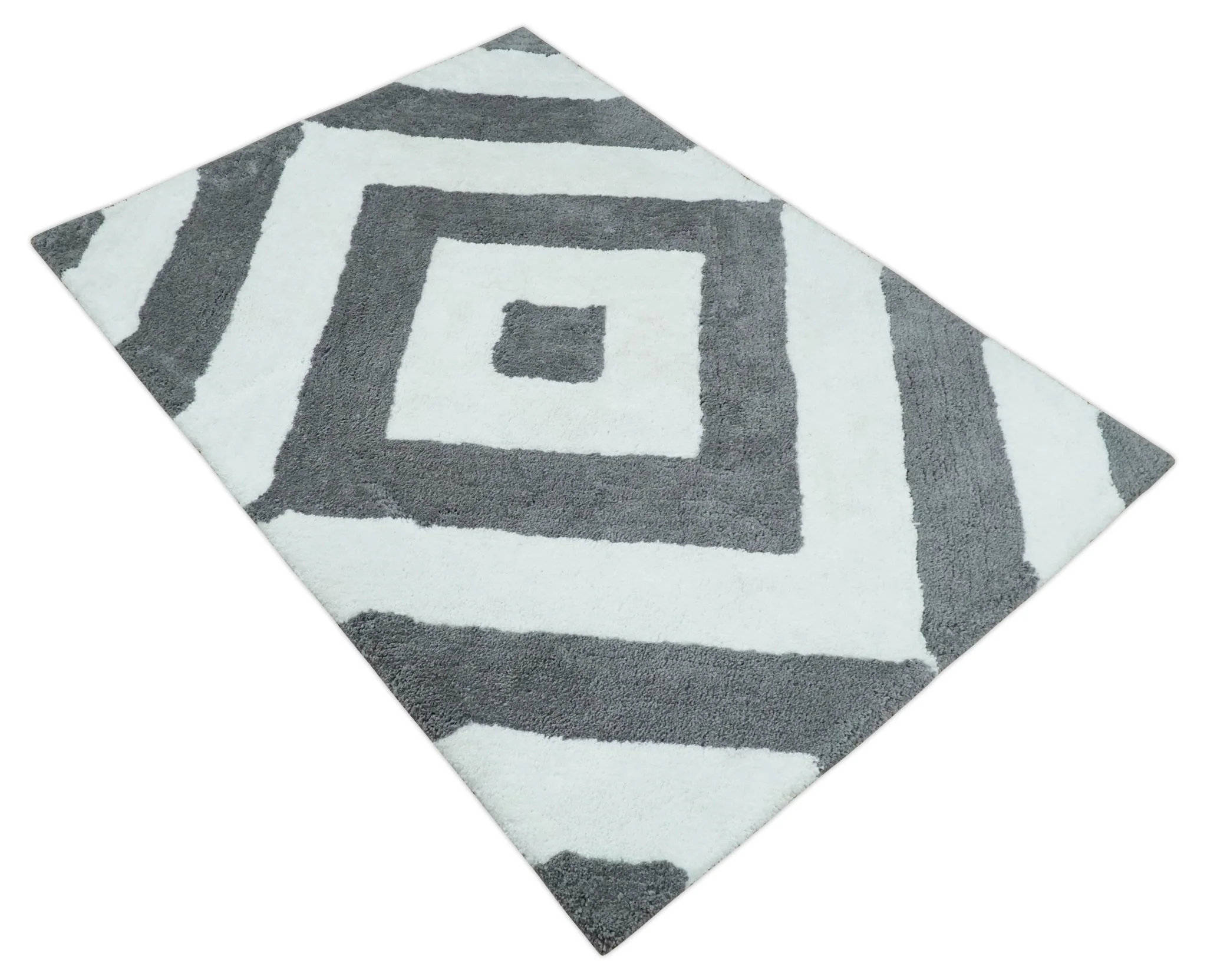 3x5, 4x6 and 5x7 Hand Woven Shag Ivory and Gray Geometrical Pattern Art Silk Soft Viscose Area Rug - Image 9