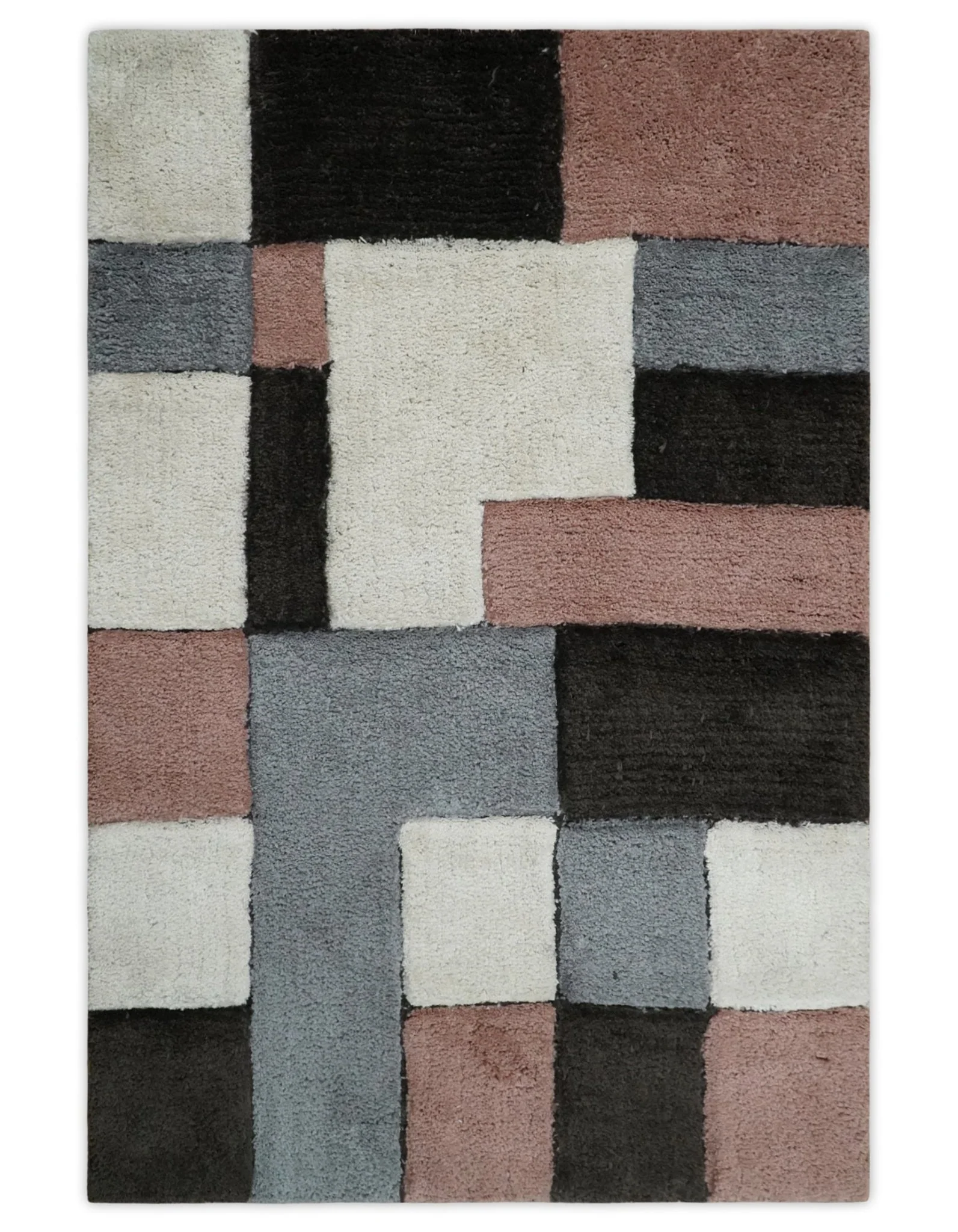 3x5, 4x6 and 5x7 Hand Woven Shag Ivory. Charcoal and Peach Art Silk Soft Viscose Area Rug - Image 12