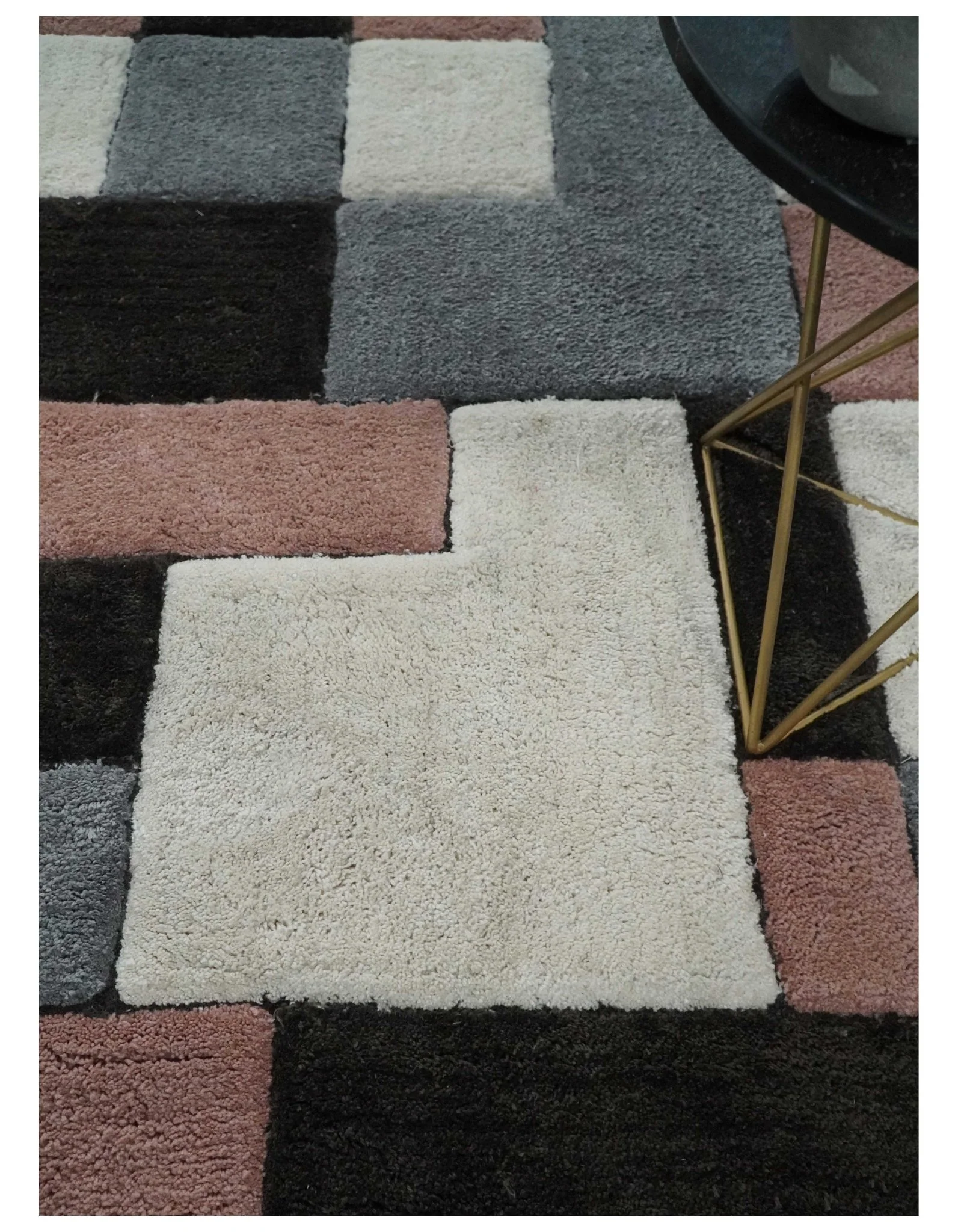 3x5, 4x6 and 5x7 Hand Woven Shag Ivory. Charcoal and Peach Art Silk Soft Viscose Area Rug - Image 2