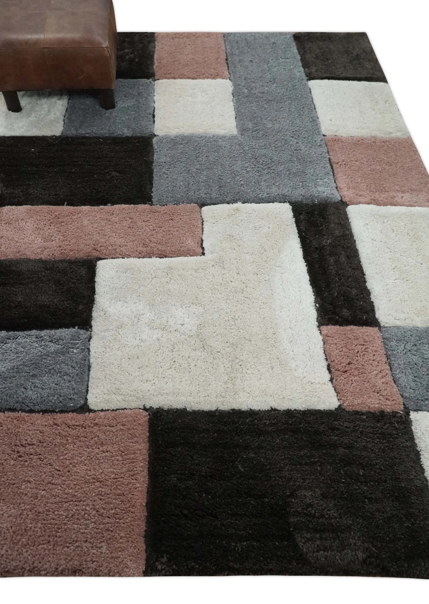 3x5, 4x6 and 5x7 Hand Woven Shag Ivory. Charcoal and Peach Art Silk Soft Viscose Area Rug - Image 3