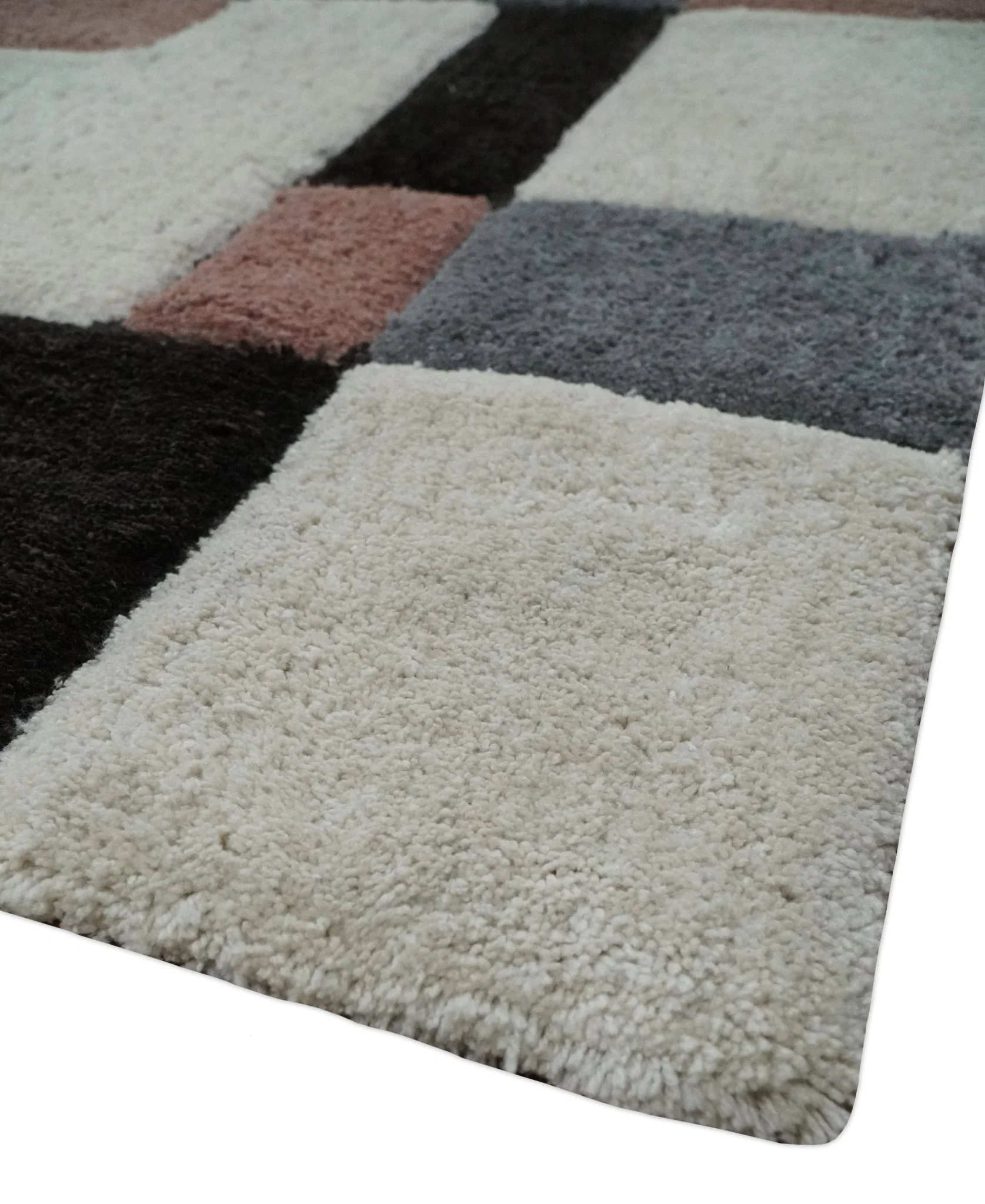 3x5, 4x6 and 5x7 Hand Woven Shag Ivory. Charcoal and Peach Art Silk Soft Viscose Area Rug - Image 5