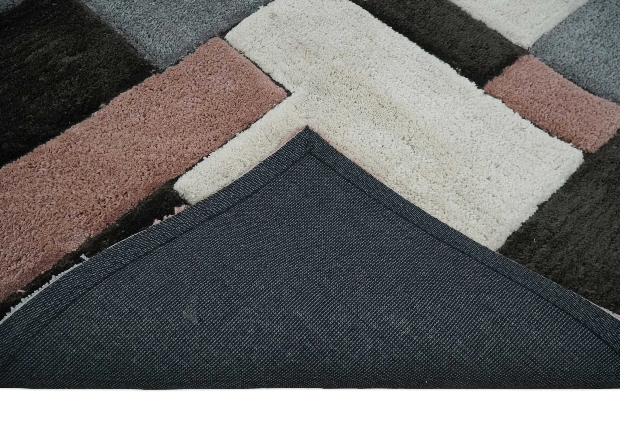3x5, 4x6 and 5x7 Hand Woven Shag Ivory. Charcoal and Peach Art Silk Soft Viscose Area Rug - Image 7