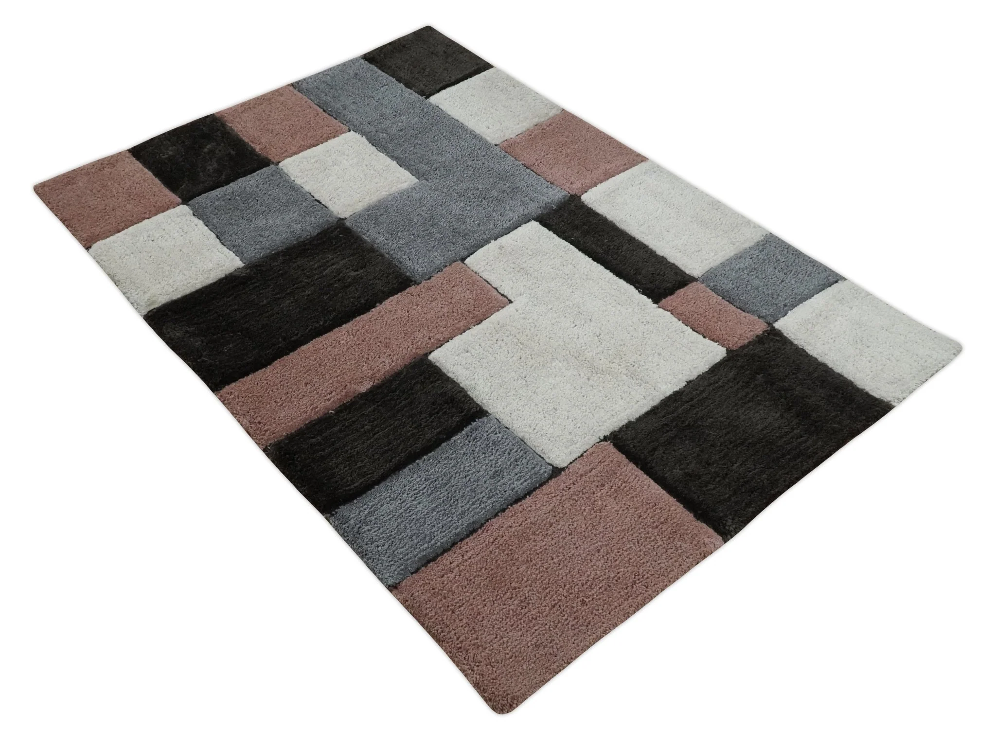 3x5, 4x6 and 5x7 Hand Woven Shag Ivory. Charcoal and Peach Art Silk Soft Viscose Area Rug - Image 8