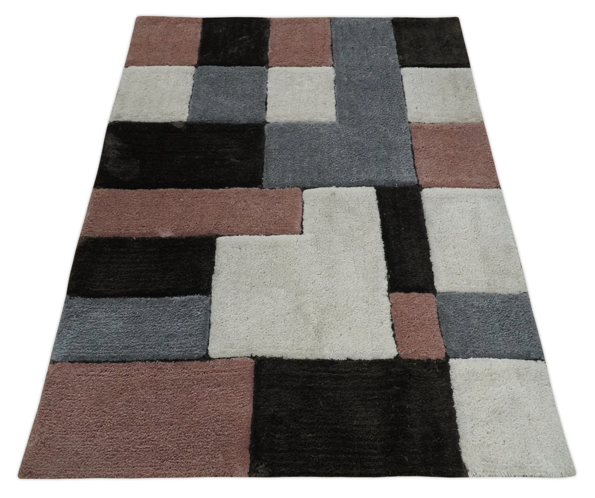 3x5, 4x6 and 5x7 Hand Woven Shag Ivory. Charcoal and Peach Art Silk Soft Viscose Area Rug - Image 9