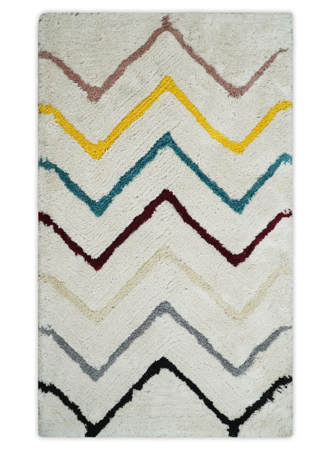 3x5, 4x6 and 5x7 Hand Woven Shag Ivory with multicolor Stripes Art Silk Soft Viscose  Area Rug - Image 11