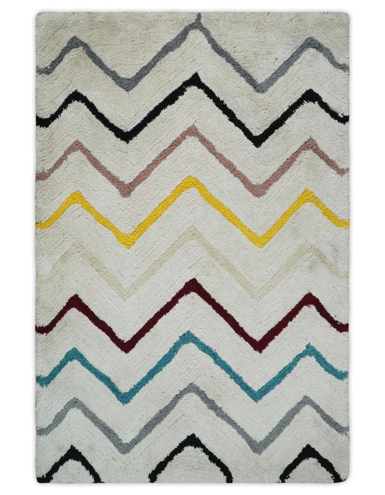 3x5, 4x6 and 5x7 Hand Woven Shag Ivory with multicolor Stripes Art Silk Soft Viscose  Area Rug - Image 12