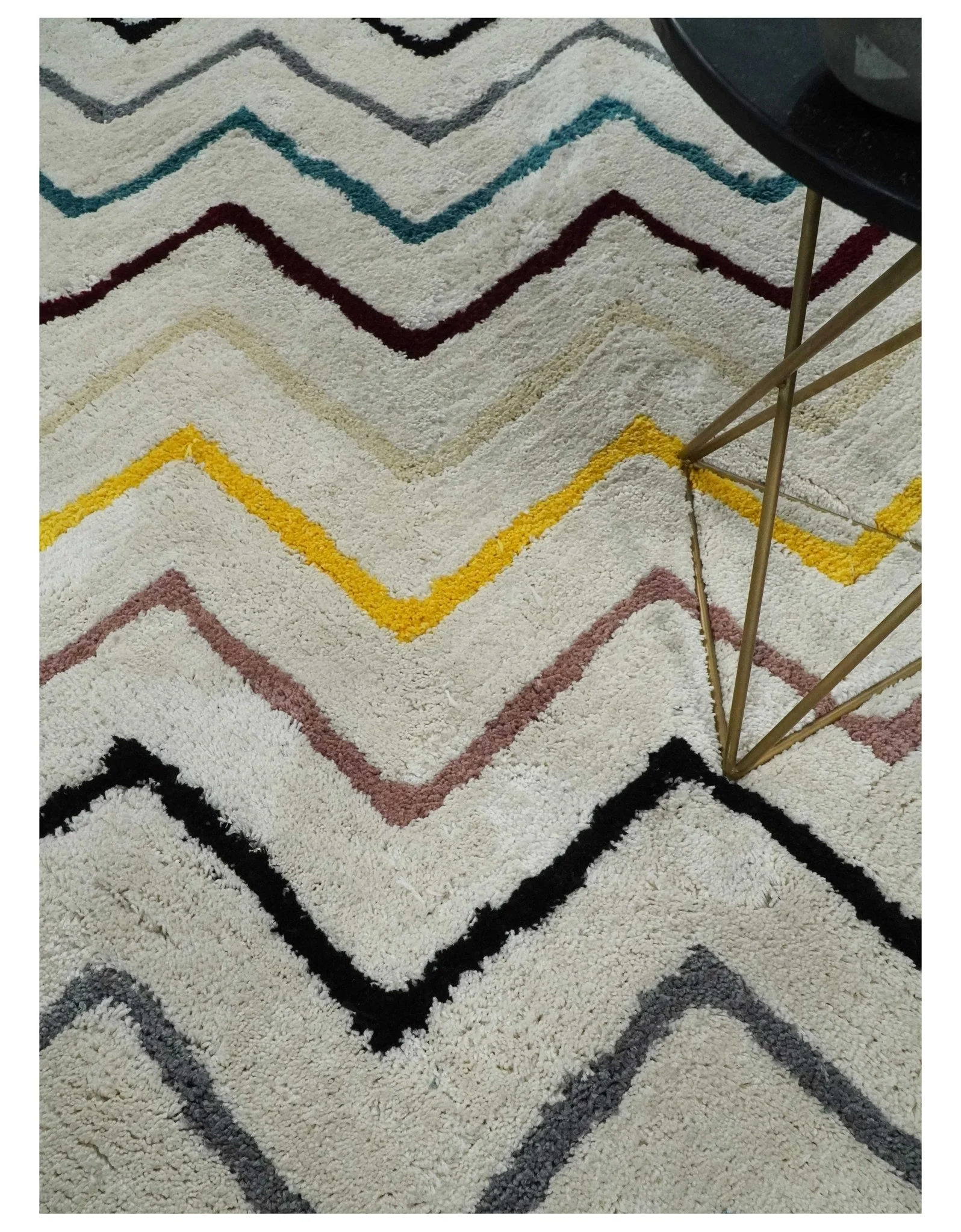 3x5, 4x6 and 5x7 Hand Woven Shag Ivory with multicolor Stripes Art Silk Soft Viscose  Area Rug - Image 2