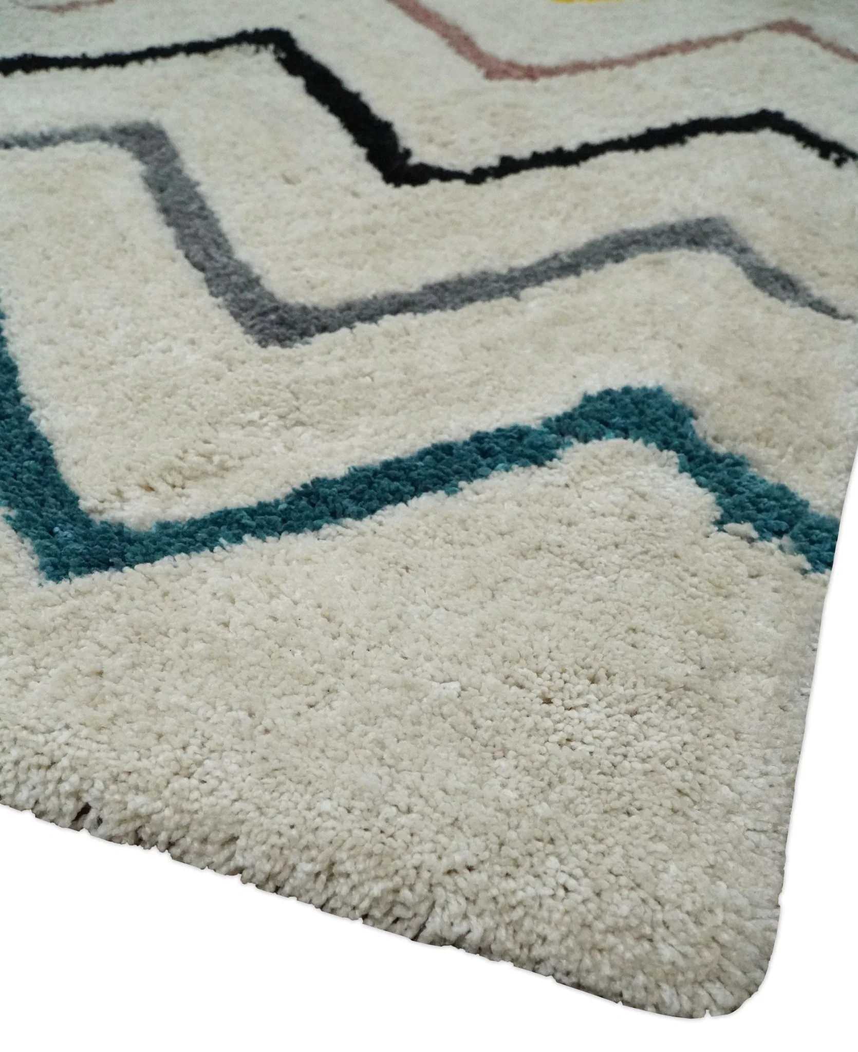 3x5, 4x6 and 5x7 Hand Woven Shag Ivory with multicolor Stripes Art Silk Soft Viscose  Area Rug - Image 5