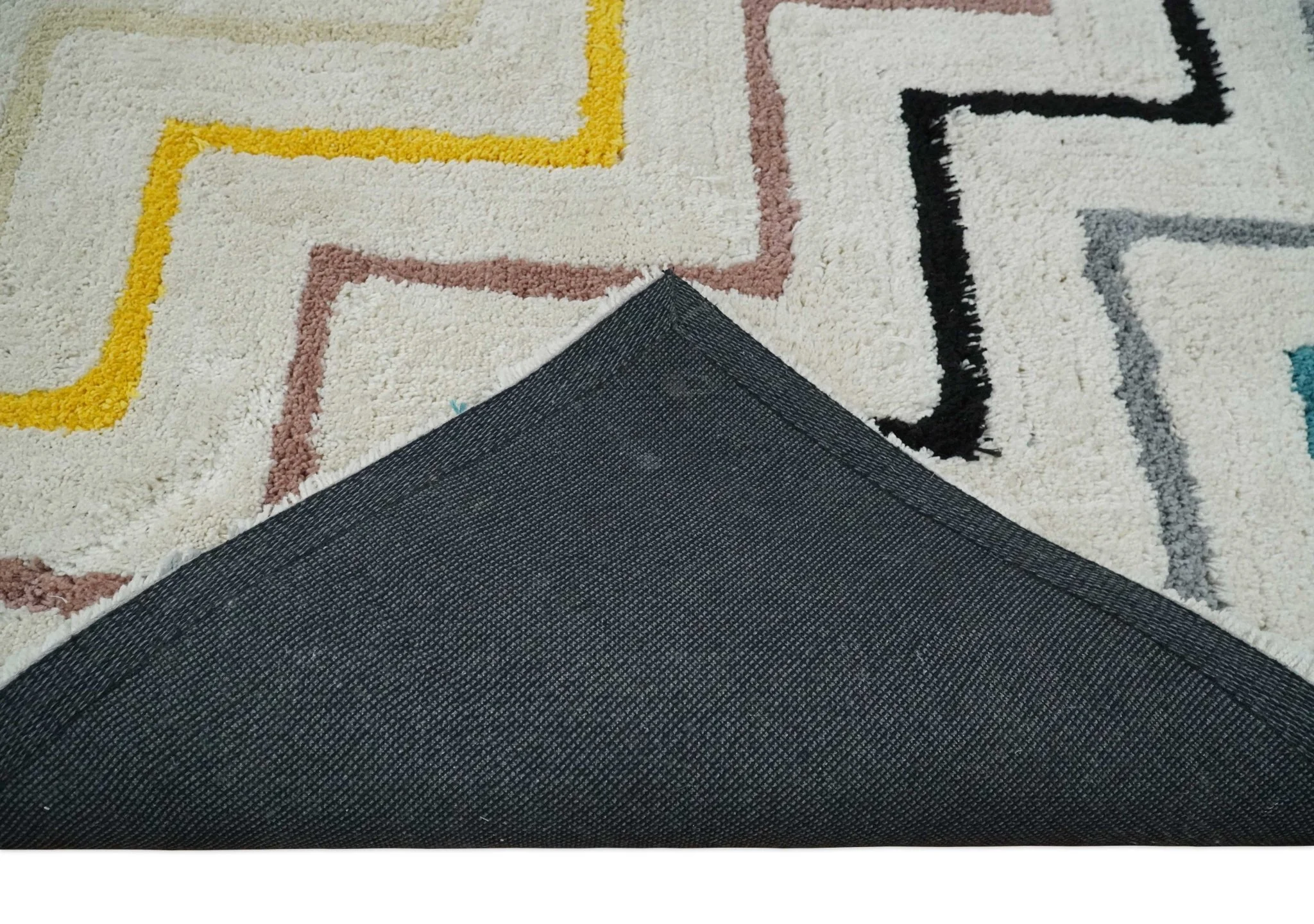 3x5, 4x6 and 5x7 Hand Woven Shag Ivory with multicolor Stripes Art Silk Soft Viscose  Area Rug - Image 8