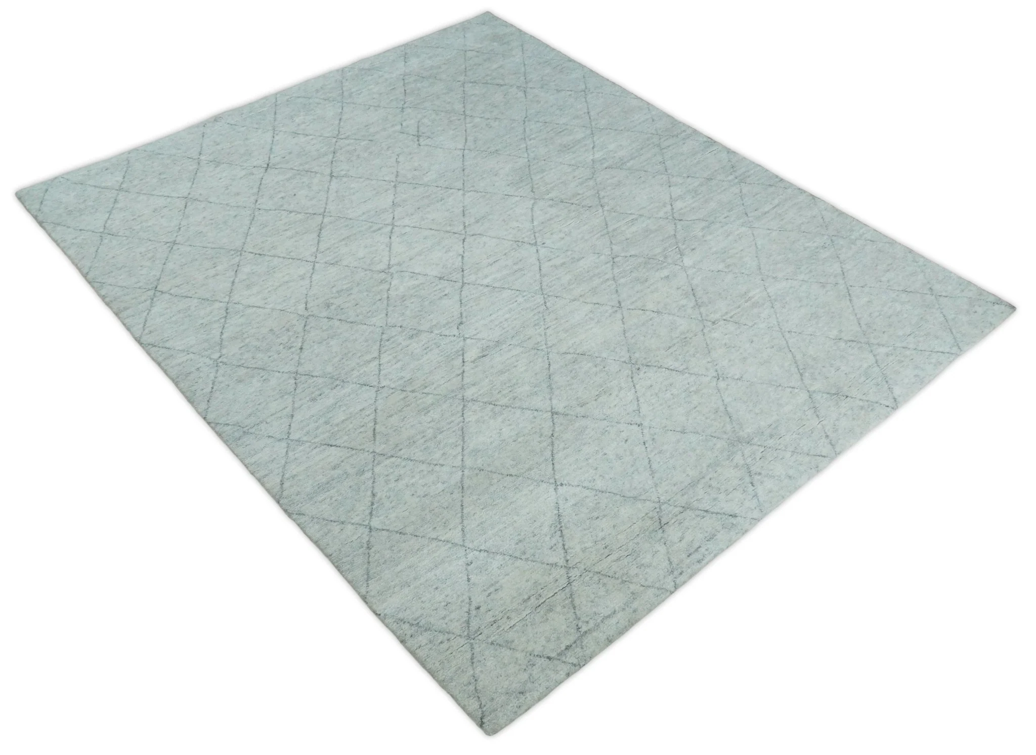 Hand Woven Silver and Gray 8x10 Trellis Moroccan Rug Made with Fine Wool | TRDCP105810 - Image 7
