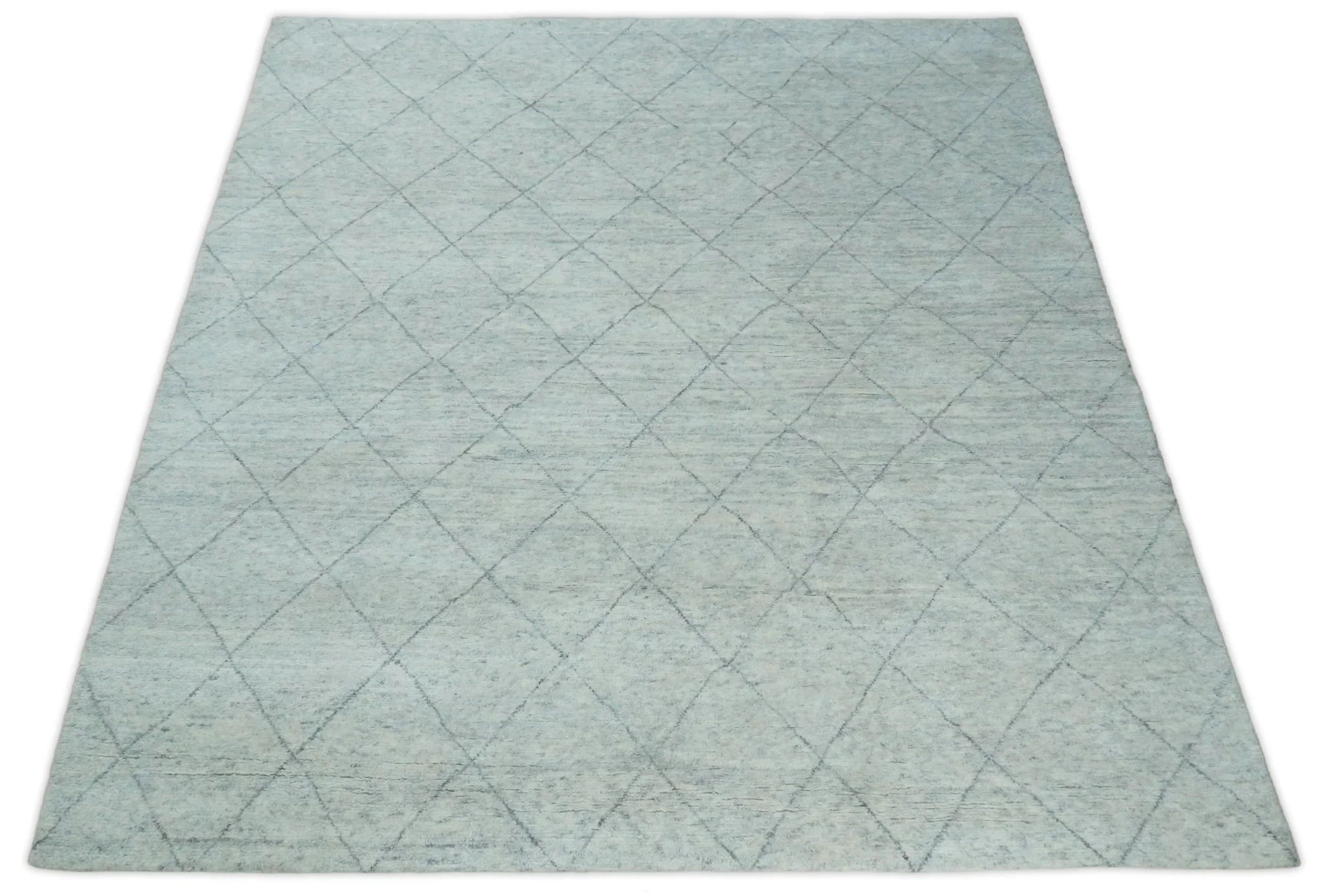 Hand Woven Silver and Gray 8x10 Trellis Moroccan Rug Made with Fine Wool | TRDCP105810 - Image 8