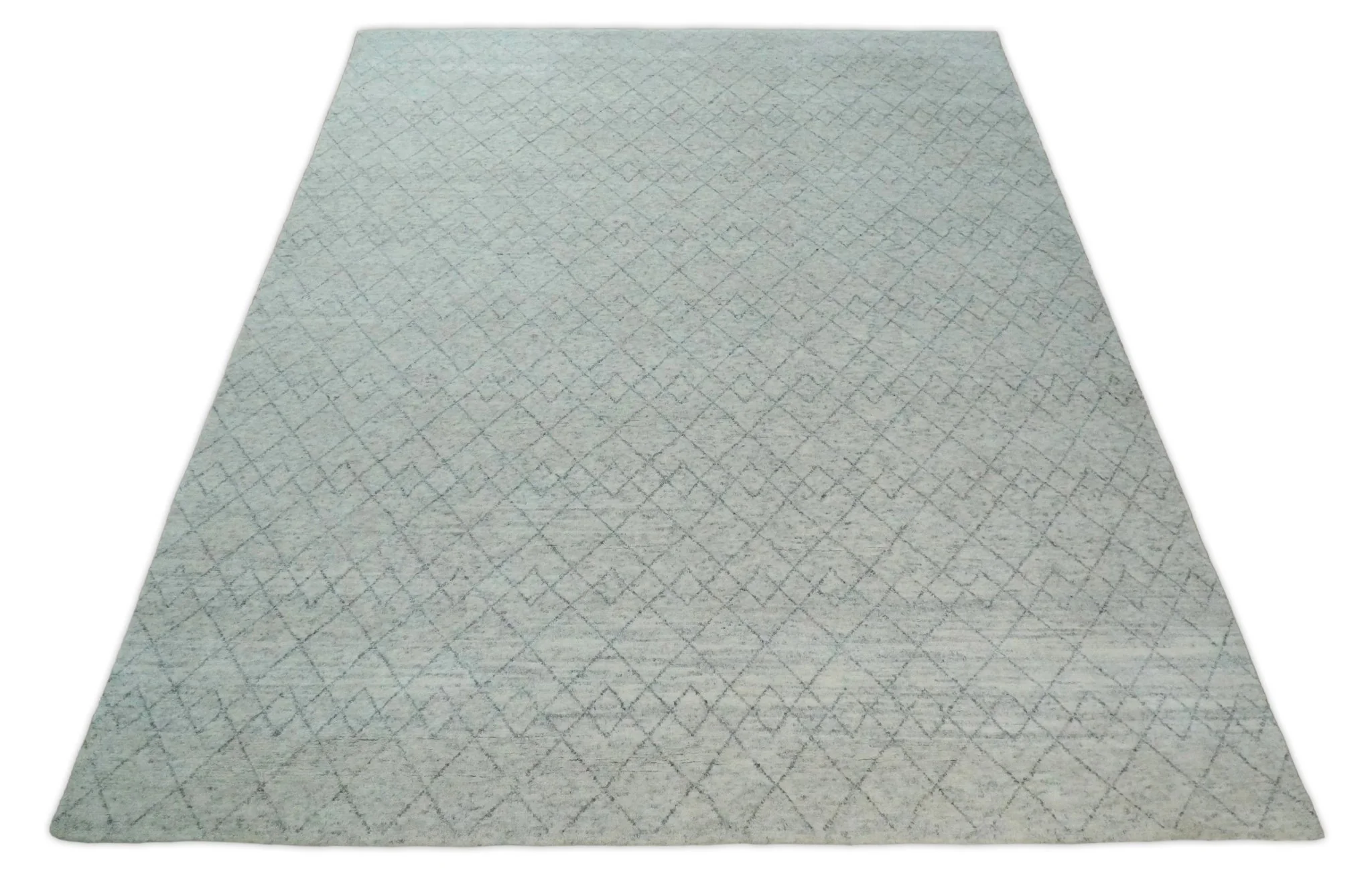 Hand Woven Silver and Gray 9x12 Trellis Moroccan Rug Made with Fine Wool | TRDCP100912 - Image 7