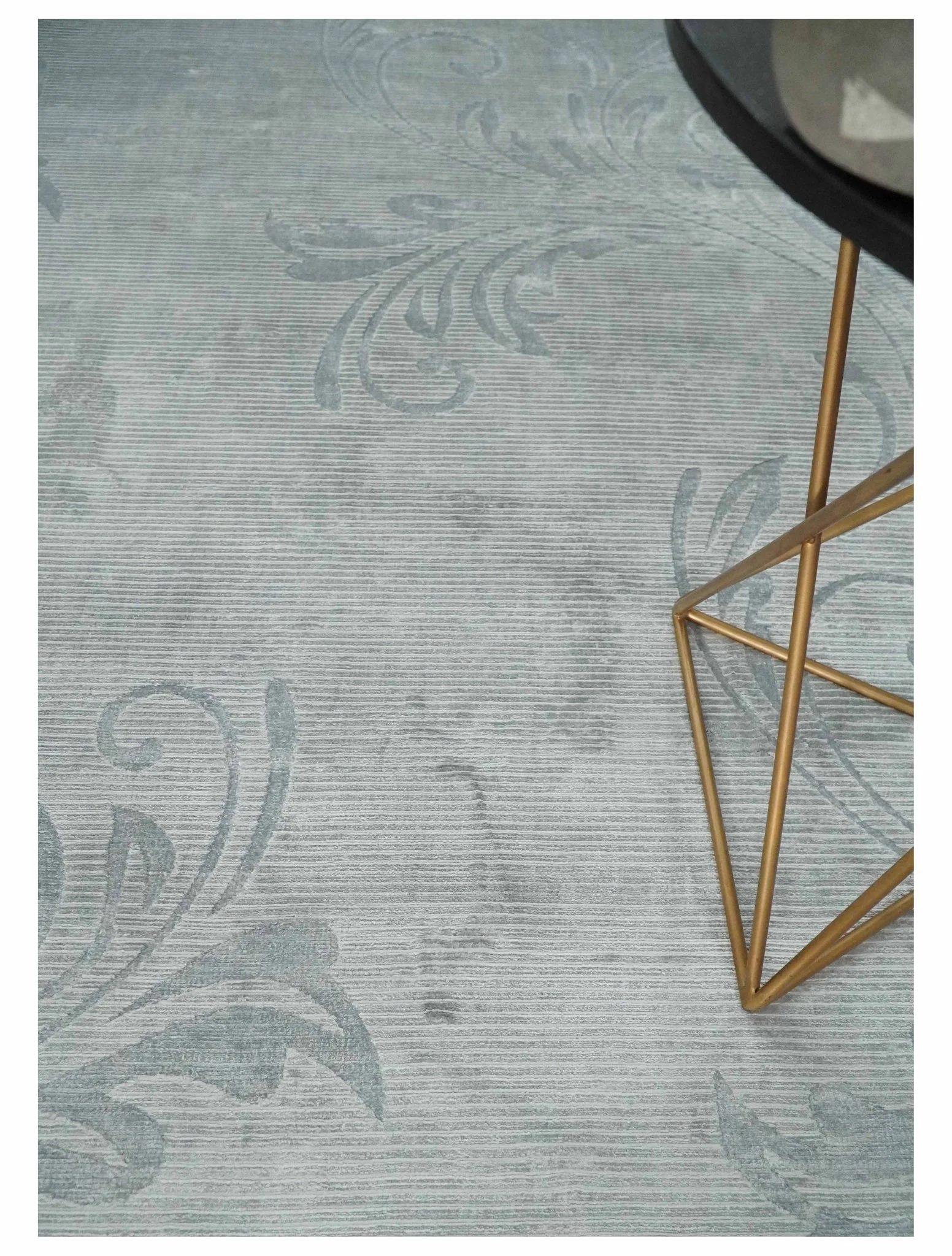 5x8 Hand Woven and hand carved Carved Silver and Gray Floral Art Silk Rug | KNT9 - Image 2