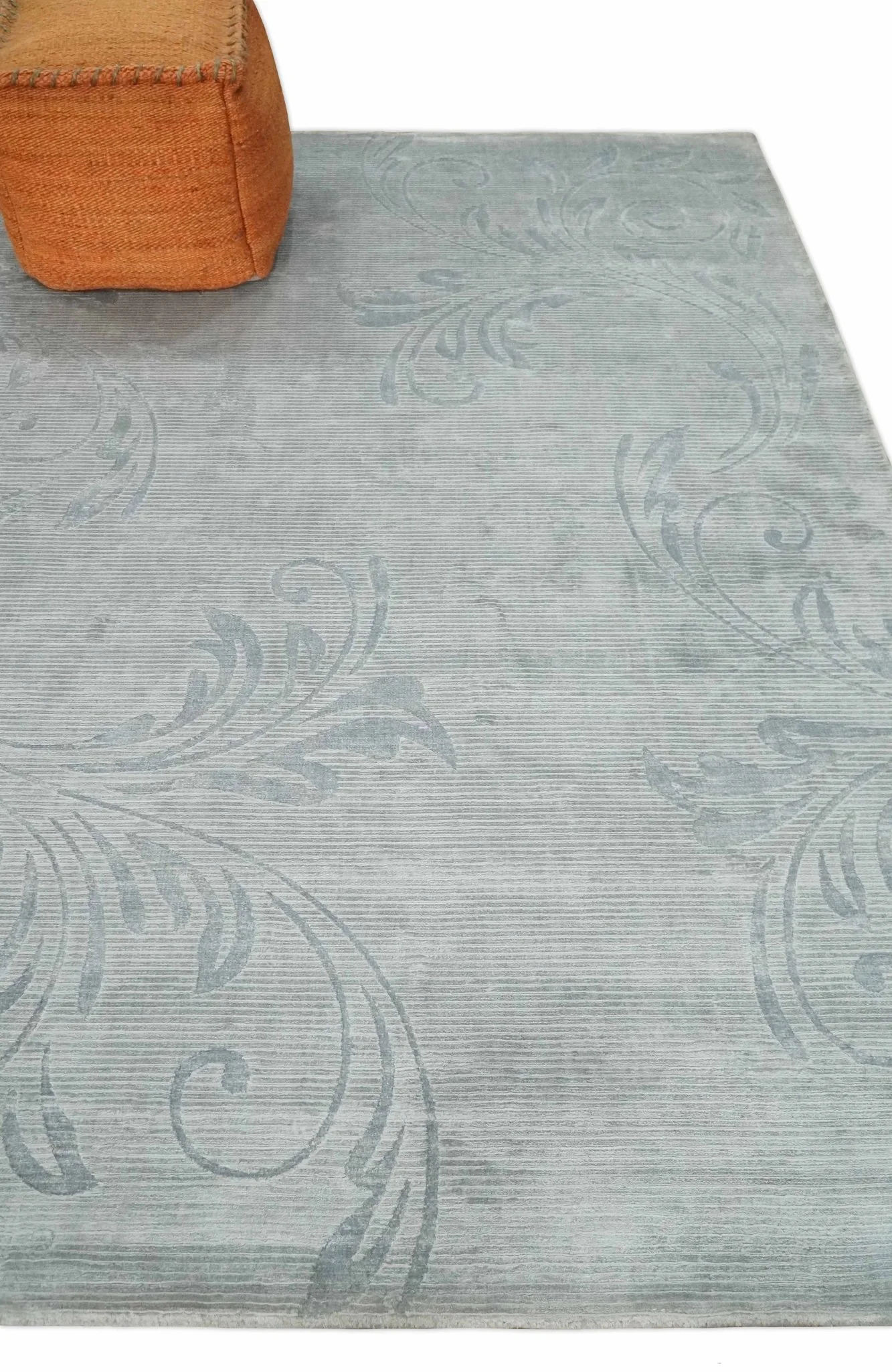 5x8 Hand Woven and hand carved Carved Silver and Gray Floral Art Silk Rug | KNT9 - Image 3