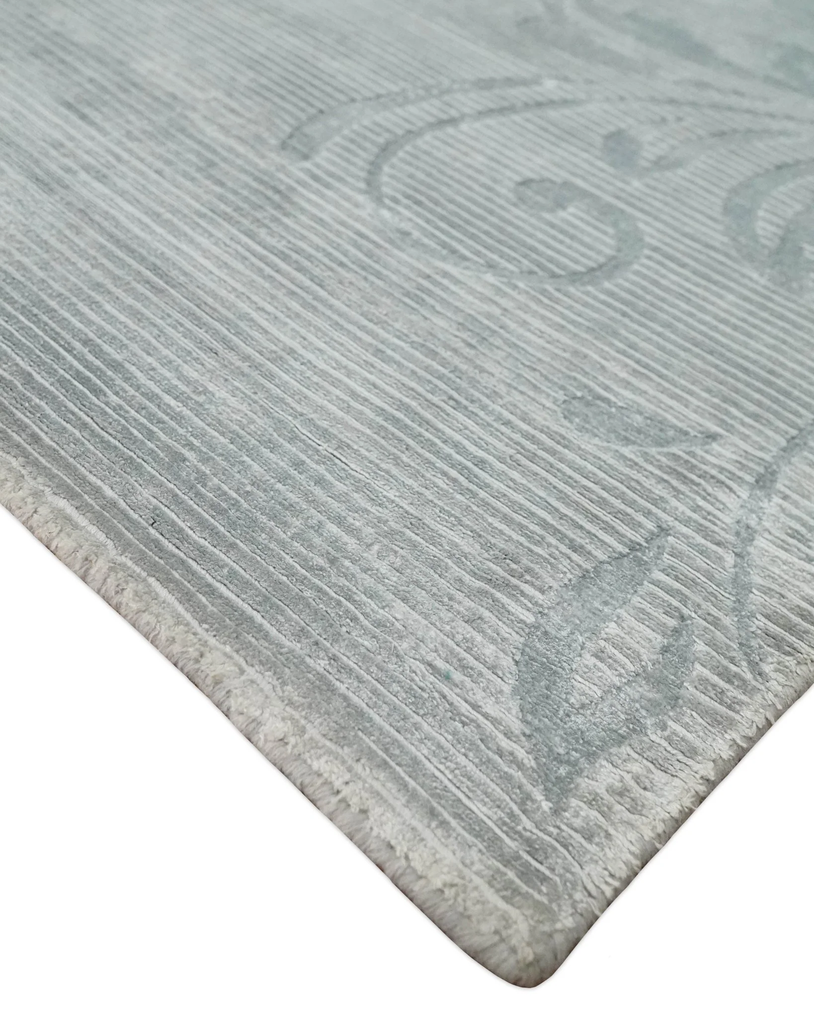 5x8 Hand Woven and hand carved Carved Silver and Gray Floral Art Silk Rug | KNT9 - Image 6