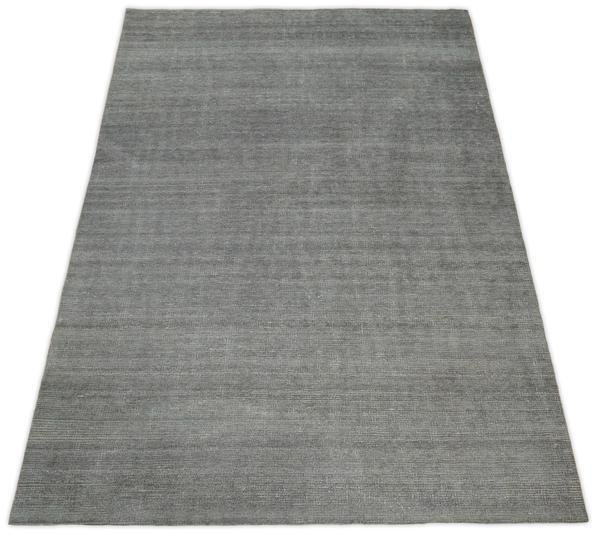 Hand Woven Low Pile Solid Gray Blended Wool Area Rug - Image 4