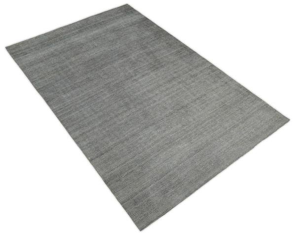 Hand Woven Low Pile Solid Gray Blended Wool Area Rug - Image 7
