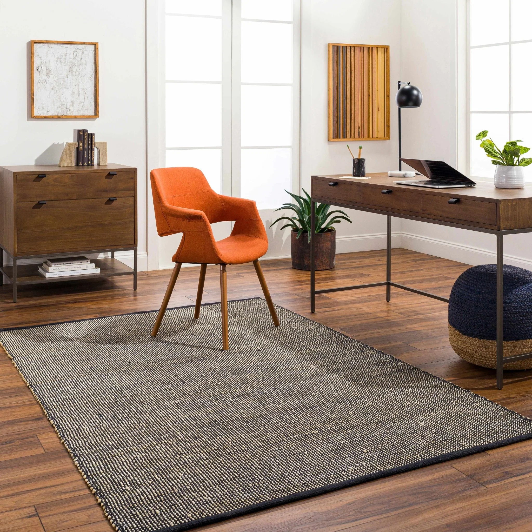 Hand Woven Southwestern Style Gray and  Black Jute Rug - Image 2